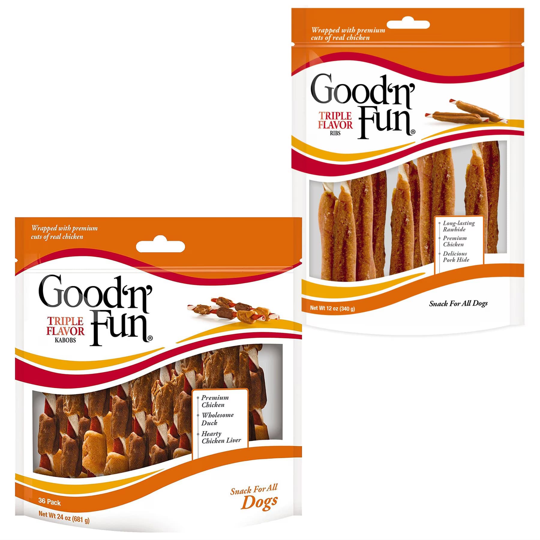 Good 'n' Fun Good ‘n’ Fun Triple Flavor Kabobs Chicken, Duck & Liver + Ribs Beef, Pork & Chicken Sticks Dog Chews