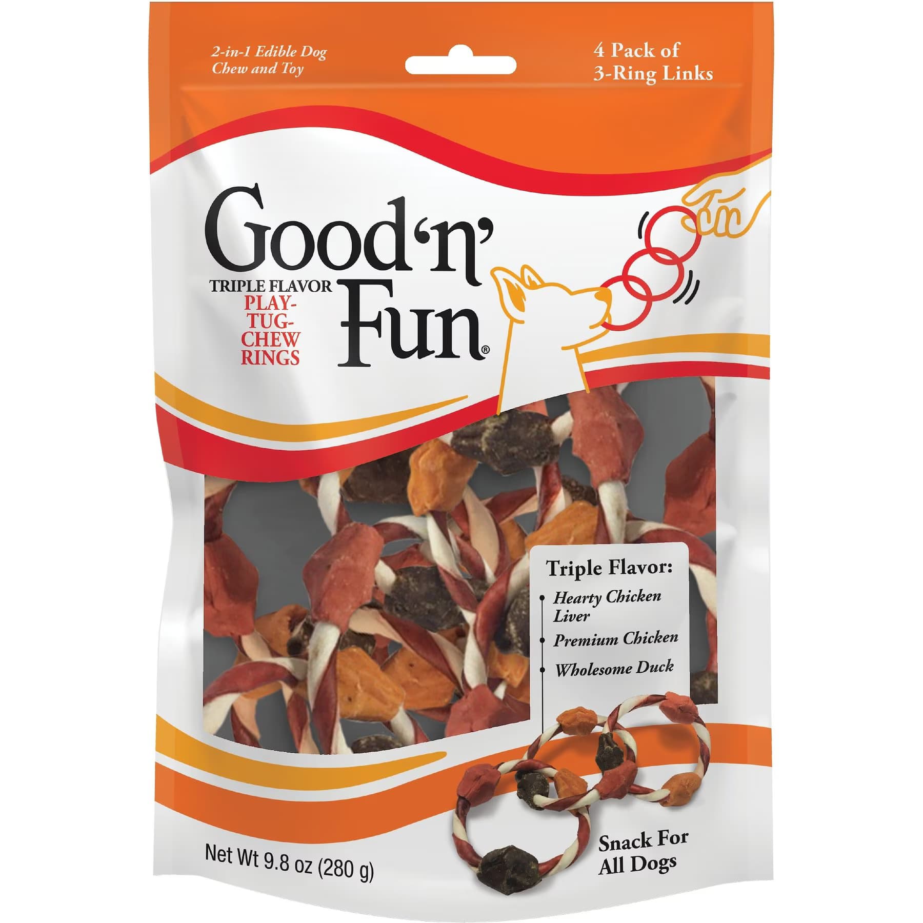 Good 'n' Fun Good ‘n’ Fun Triple Flavor Play-Tug-Chew Rings Chicken Liver, Chicken & Duck Dog Treat Chews