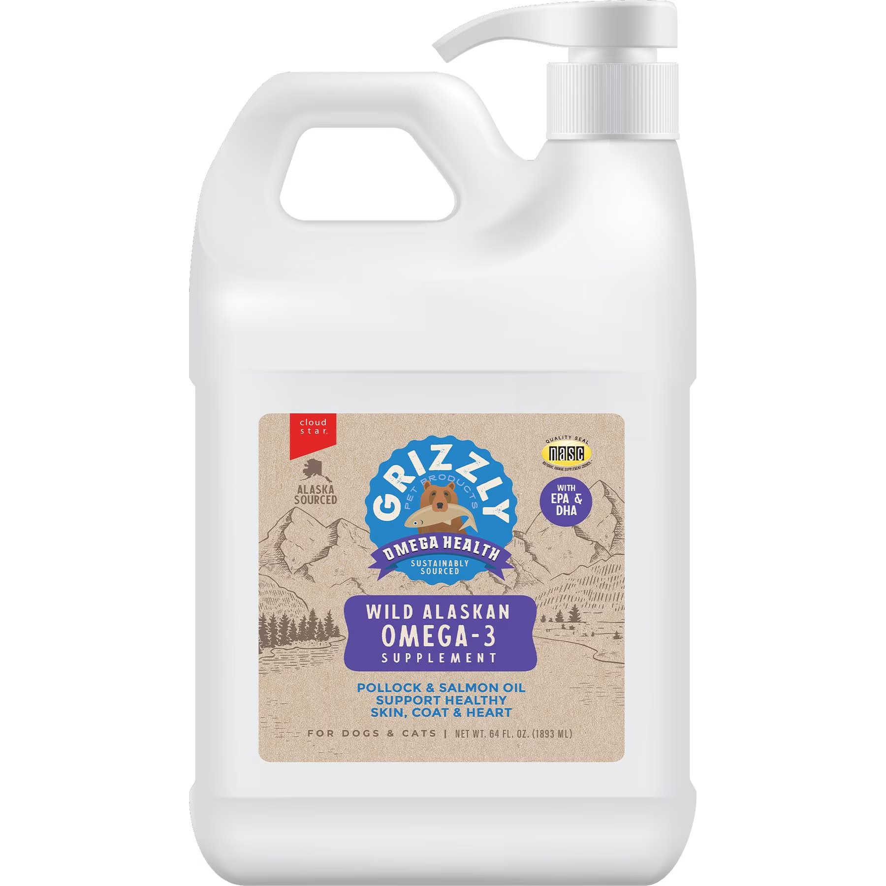 Grizzly Grizzly Omega Health Omega-3’s Dog Supplement, 64-fl oz bottle