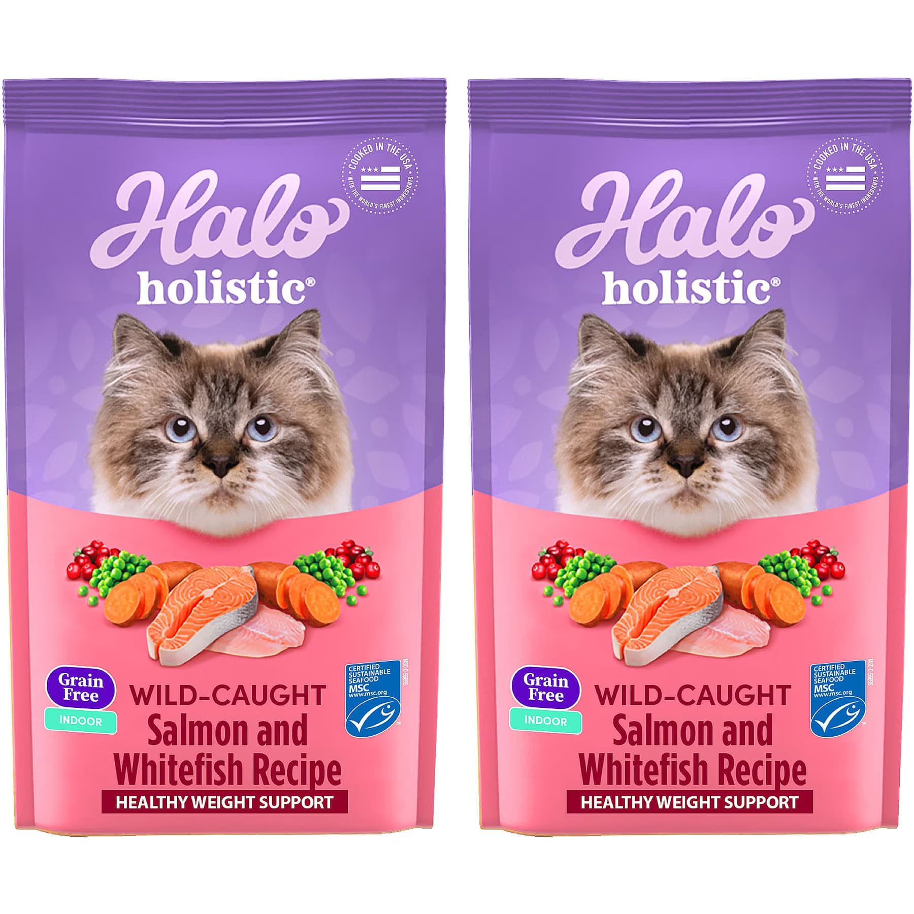 Halo Holistic Indoor Wild-Caught Salmon & Whitefish Recipe Complete Digestive Health & Healthy Weight Support Grain-Free Adult Wild Salmon & Whitefish Dry Cat Food, 20-lb bundle — view 2
