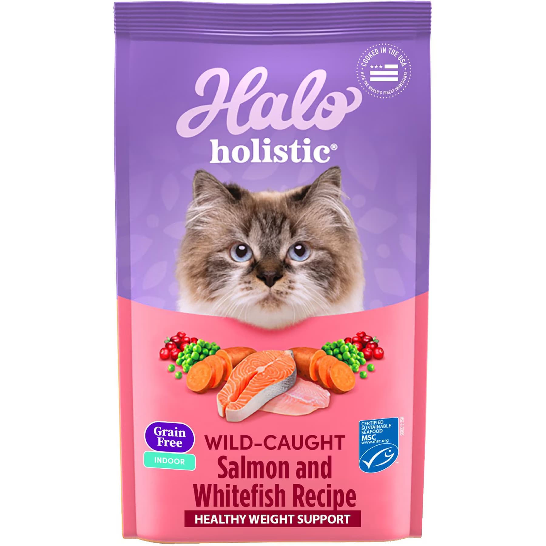 Halo Holistic Indoor Wild-Caught Salmon & Whitefish Recipe Complete Digestive Health & Healthy Weight Support Grain-Free Adult Wild Salmon & Whitefish Dry Cat Food, 20-lb bundle — view 3