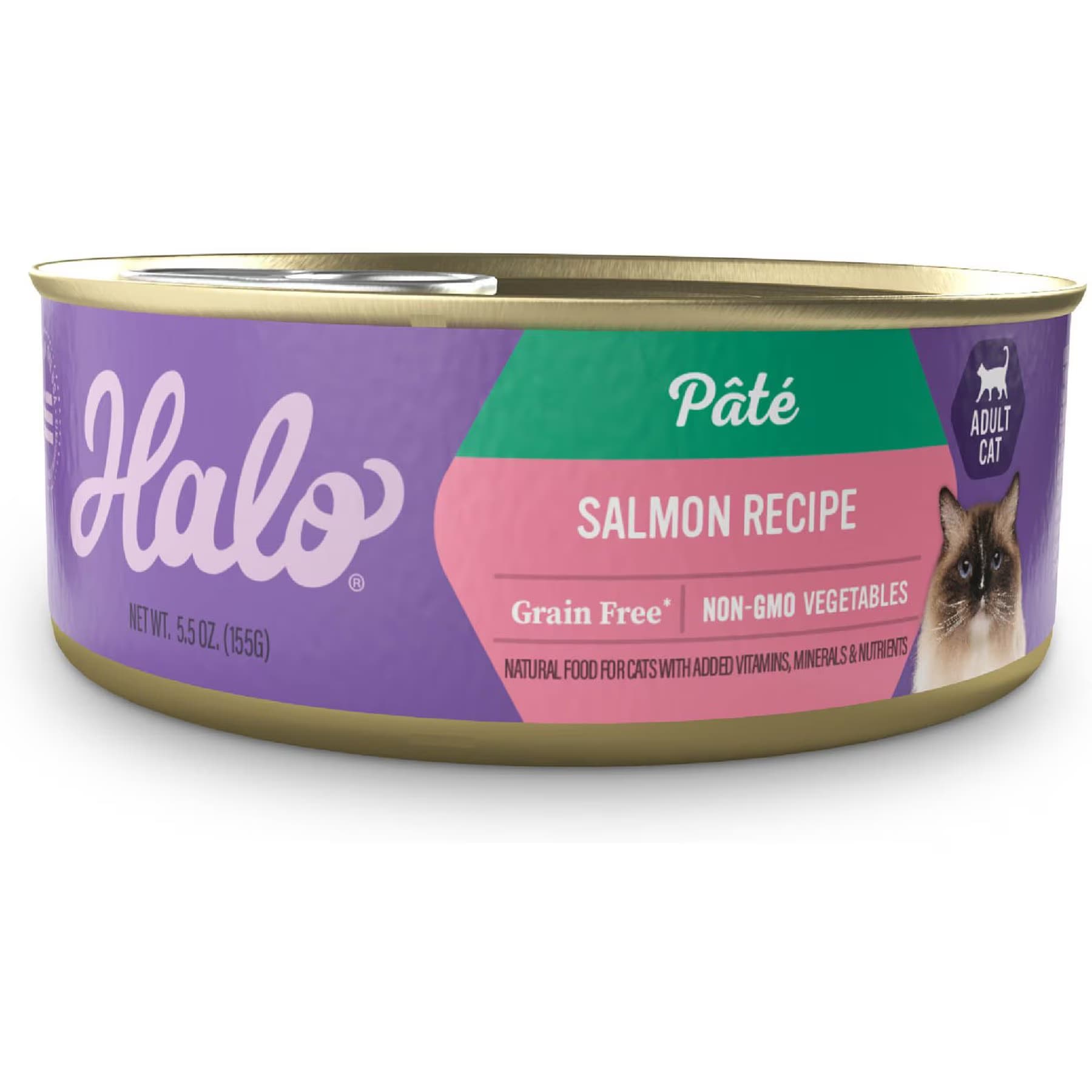 Halo Halo Salmon Recipe Pate Grain-Free Indoor Cat Canned Cat Food, 5.5-oz