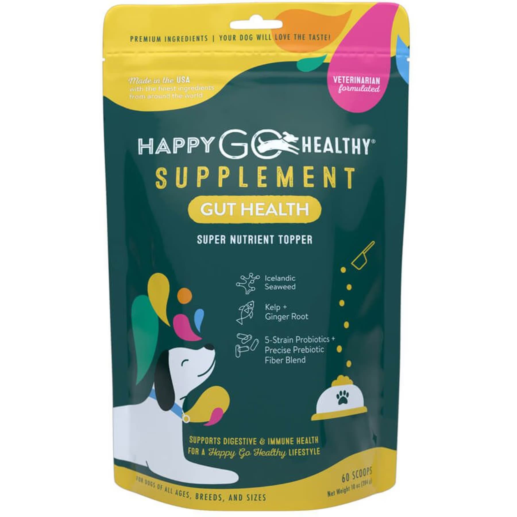 Happy Go Healthy Happy Go Healthy Gut Health Standard Breed Dog Supplement, 60 scoops
