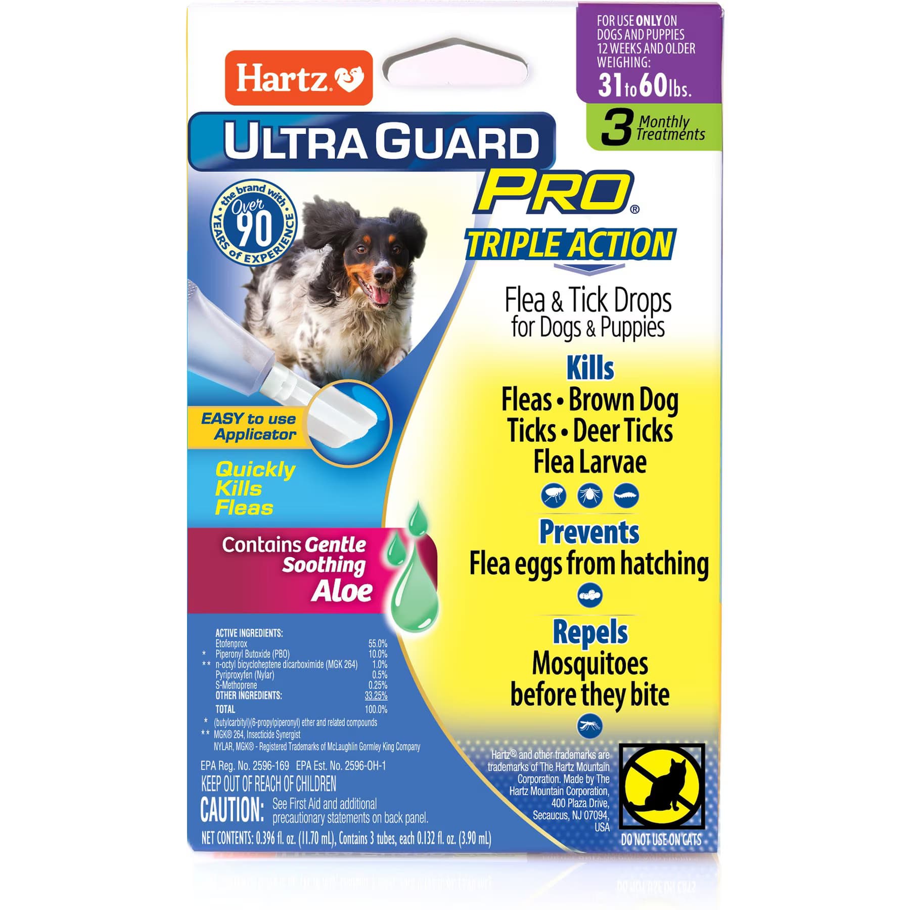 Hartz Hartz UltraGuard Pro Triple Action Flea & Tick Spot Treatment for Dogs, 31-60 lbs, 3 Doses (3-mos. supply)