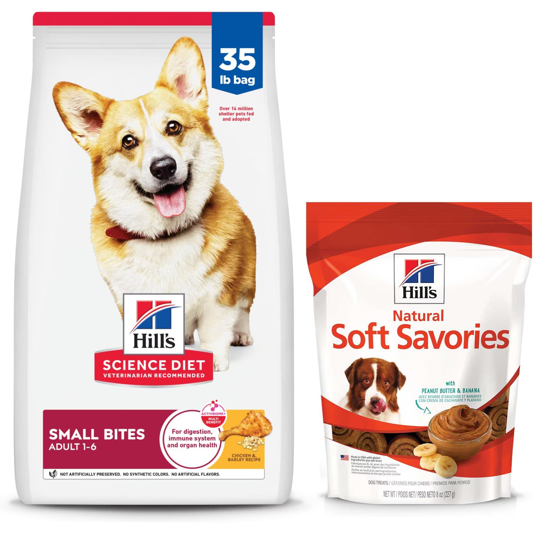 Hill's||Hill's Science Diet Hill’s Science Diet Adult Small Bites Chicken & Barley Recipe Dry Food + Hill’s Natural Soft Savories with Peanut Butter & Banana Dog Treats