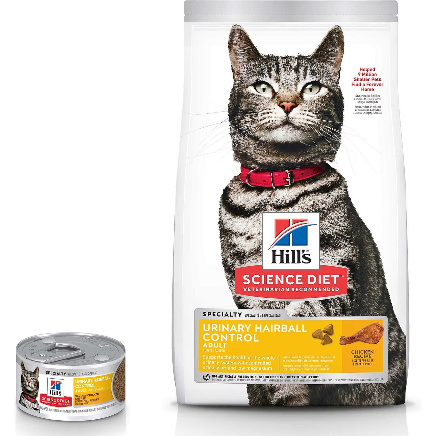Hill's Science Diet Adult Urinary Hairball Control Savory Chicken Entree Canned Food + Adult Urinary Hairball Control Dry Cat Food — view 2