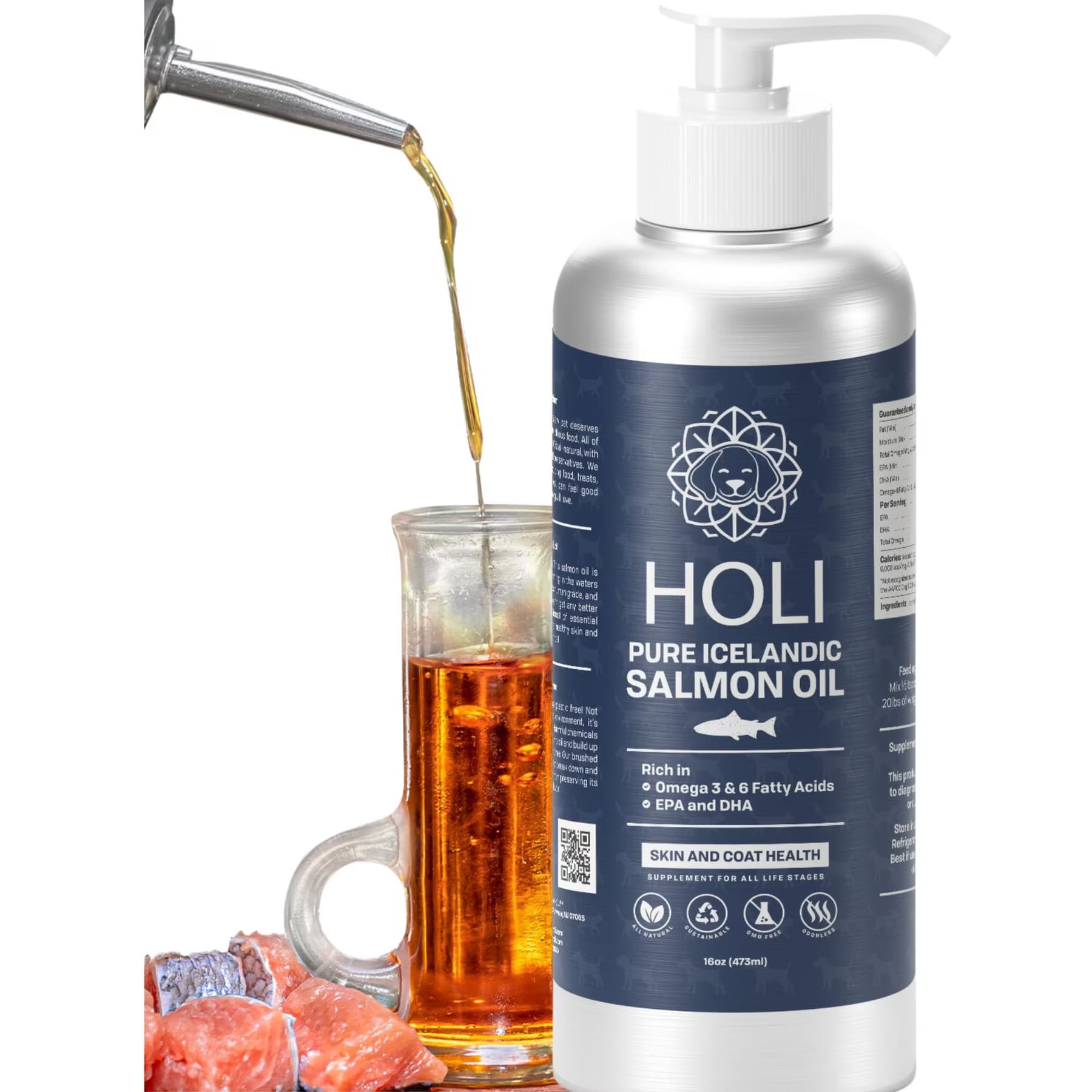 HOLI Pure Icelandic Salmon Oil Skin & Coat Health Dog Supplement, 10-fl oz bottle — view 2