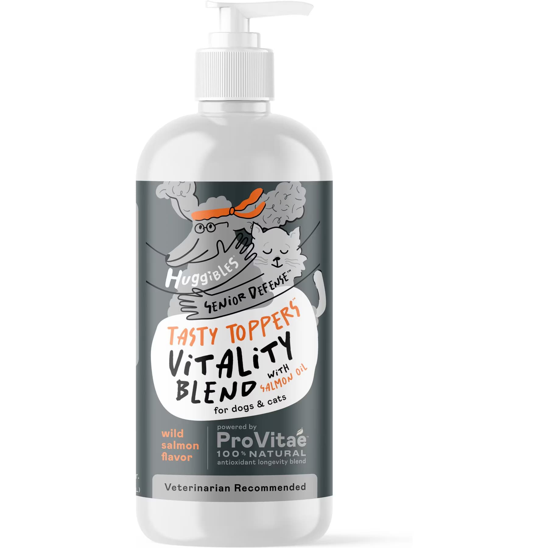 Huggibles Huggibles Tasty Toppers Senior Vitality Blend Wild Salmon Flavored Multivitamin for Senior Dogs & Cats, 32-fl oz bottle