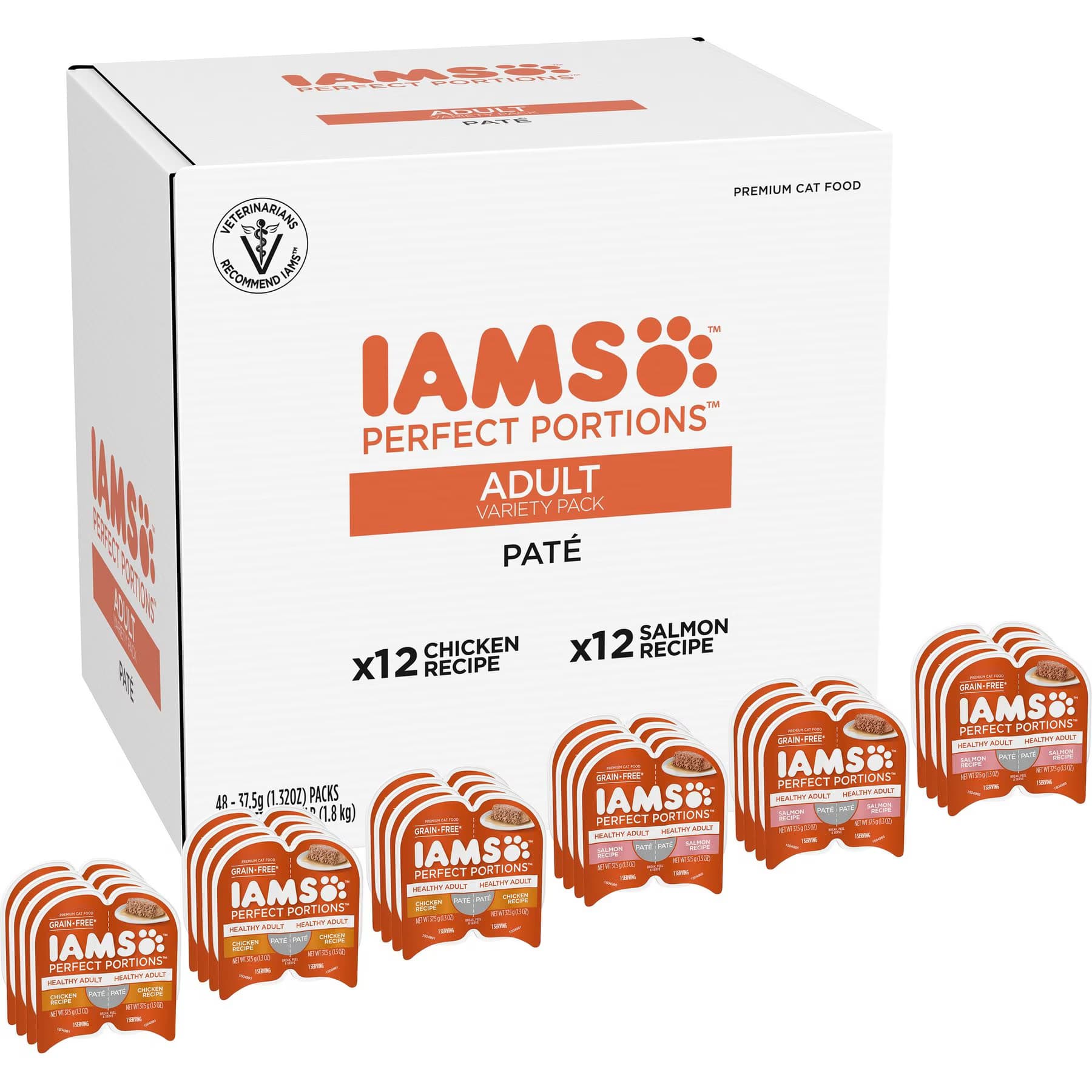 Iams Iams Perfect Portions Healthy Adult Chicken Salmon Variety Pack Grain-Free Pate Variety Pack: Chicken, Salmon Wet Cat Food