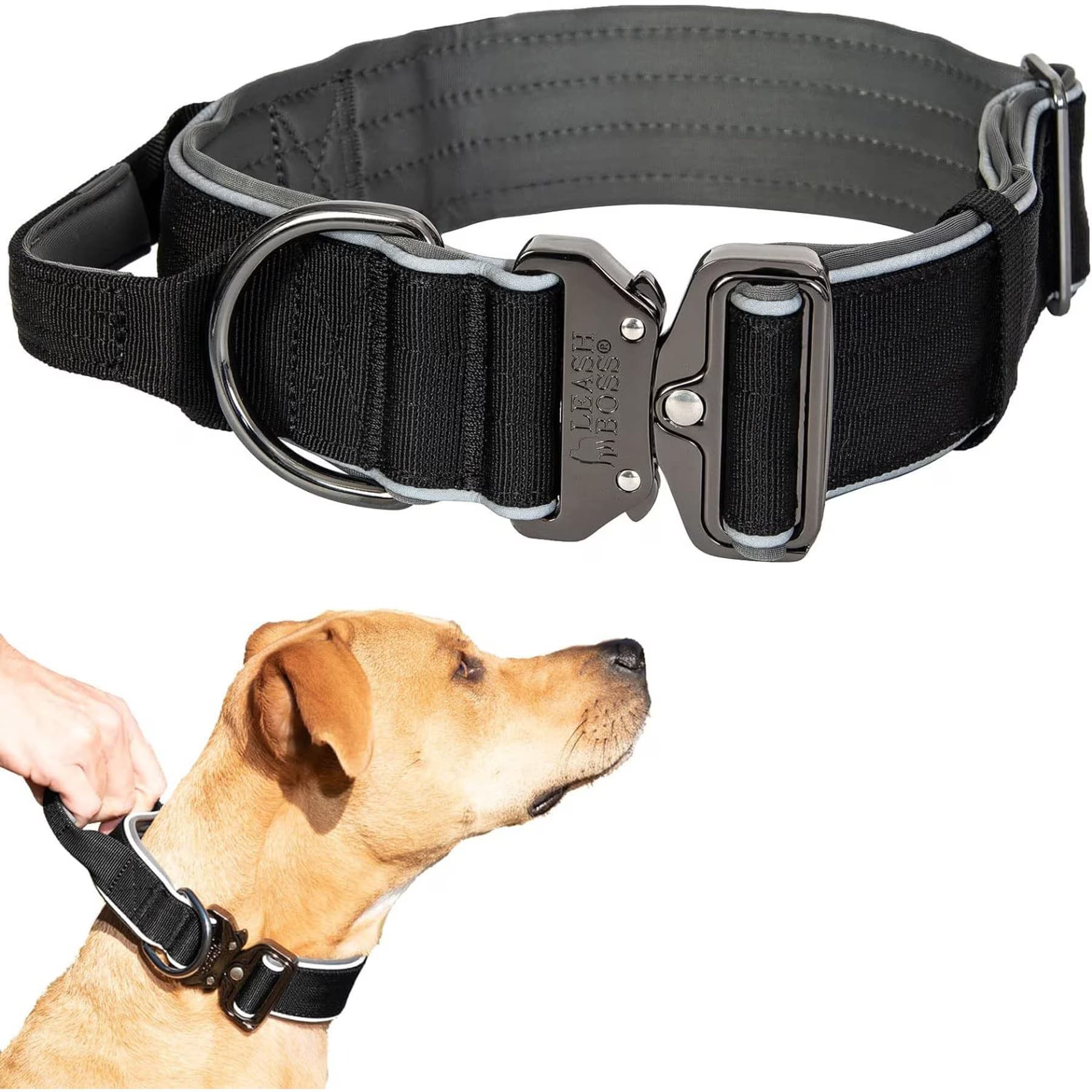 Leash Boss Solid Tactical Dog Collar, Black, XX-Large Thick — view 2