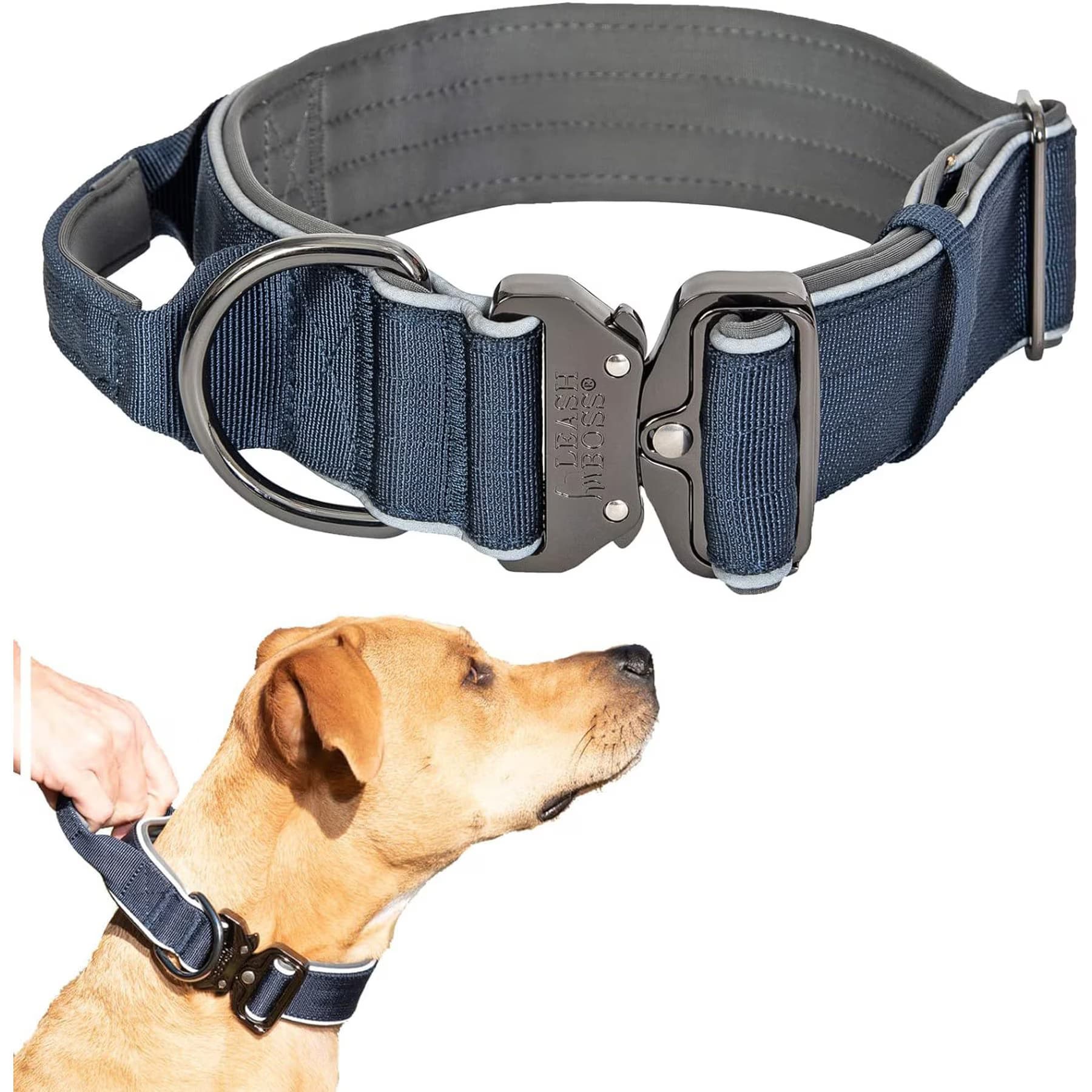 Leash Boss Leash Boss Solid Tactical Dog Collar, Navy, XX-Large Thick
