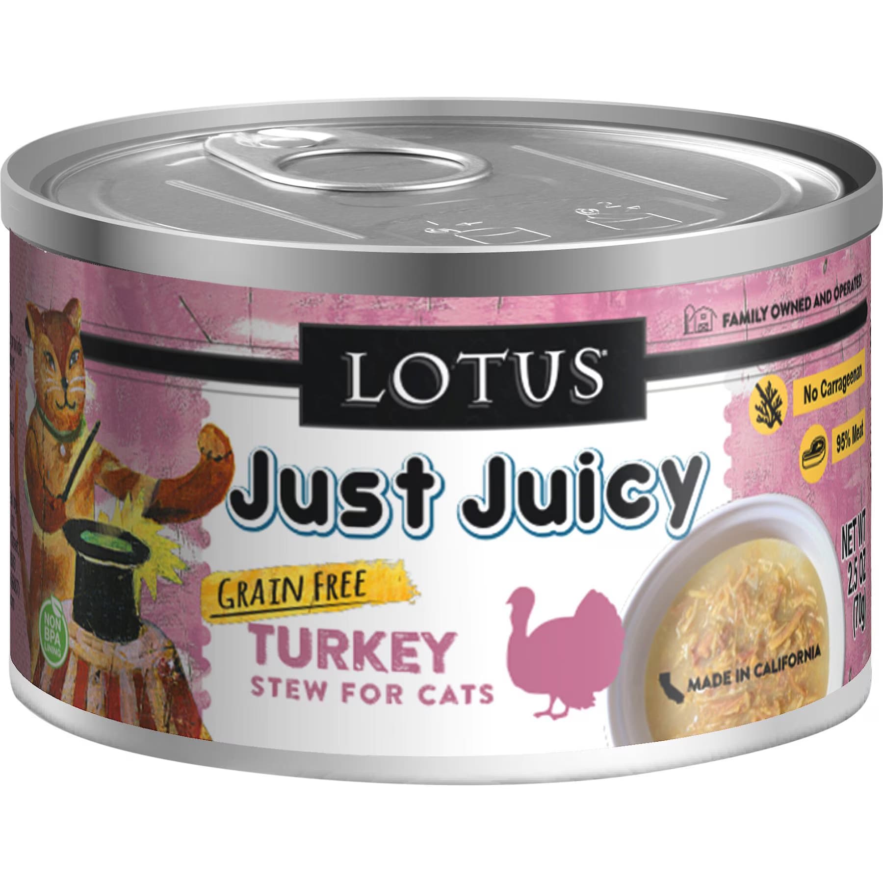 Lotus Lotus Just Juicy Turkey Stew Grain-Free Canned Cat Food, 2.5-oz