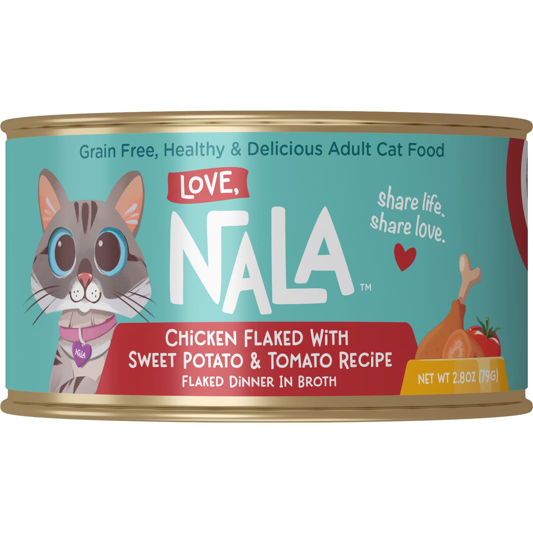 Love, Nala Love, Nala Chicken Flaked with Sweet Potato & Tomato Recipe in Broth Adult Grain-Free Chicken w/Sweet Potato & Tomato Wet Cat Food