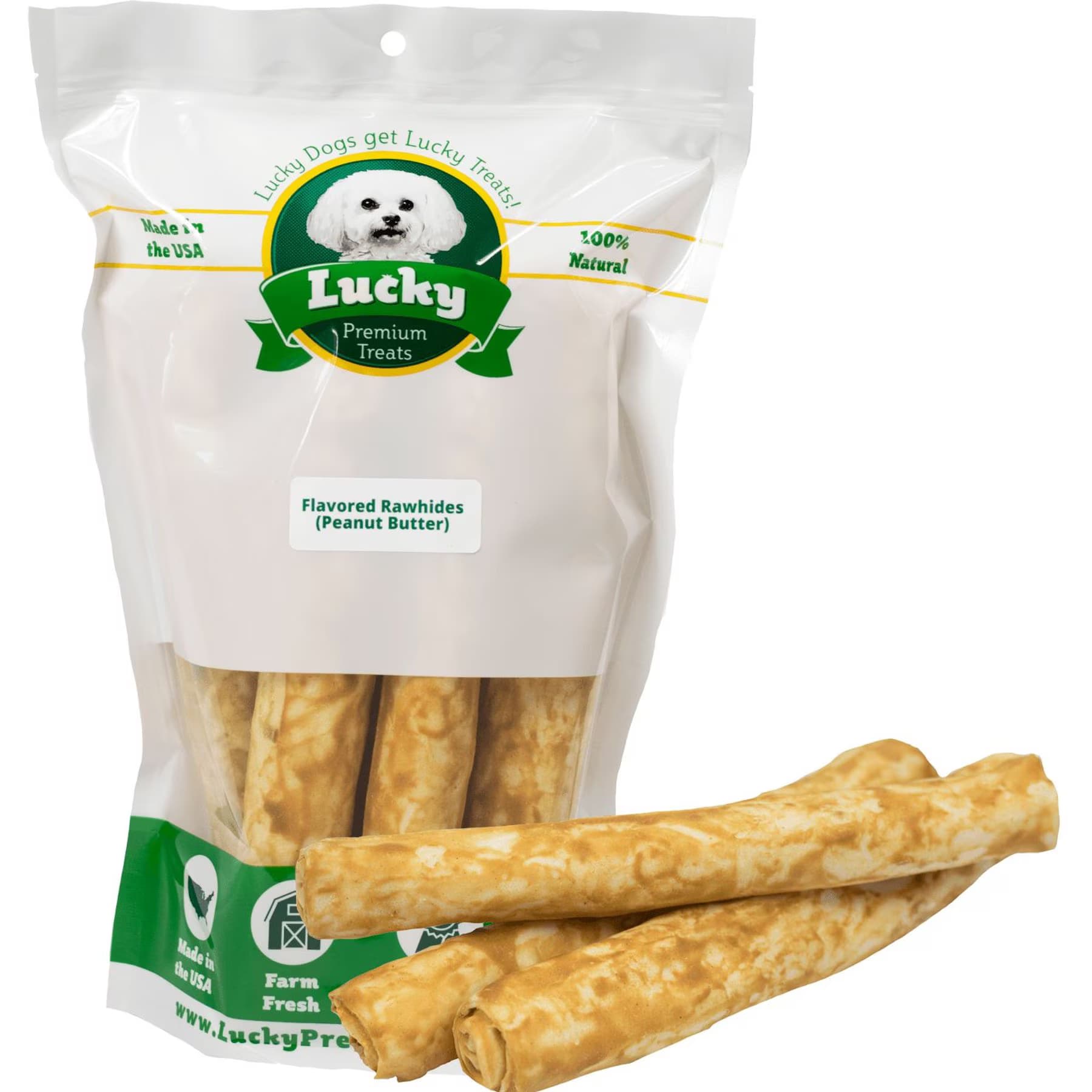 Lucky Premium Treats Peanut Butter Basted Rawhide Bull Sticks X-Large Dog Chews — view 2