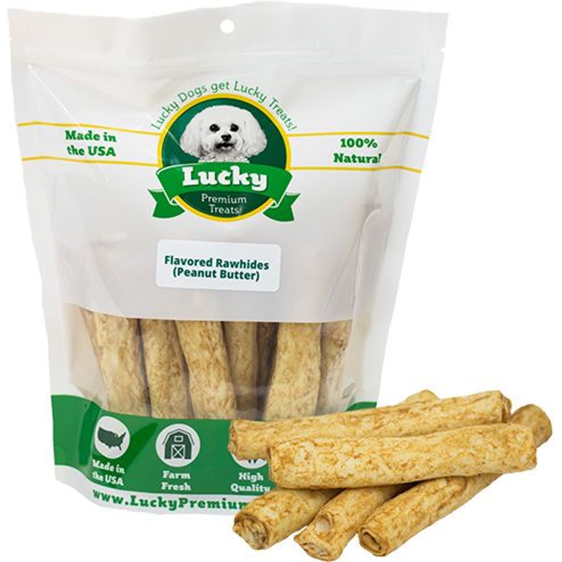 Lucky Premium Treats Lucky Premium Treats Peanut Butter Basted Rawhide Medium Dog Chews