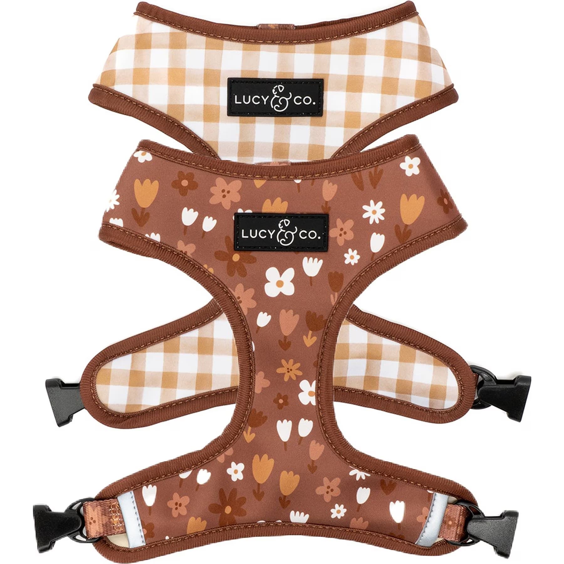 Lucy & Co. Lucy & Co. The Chocolate Meadows Reversible Basic Dog Harness, Brown, X-Large: 23 to 32-in chest