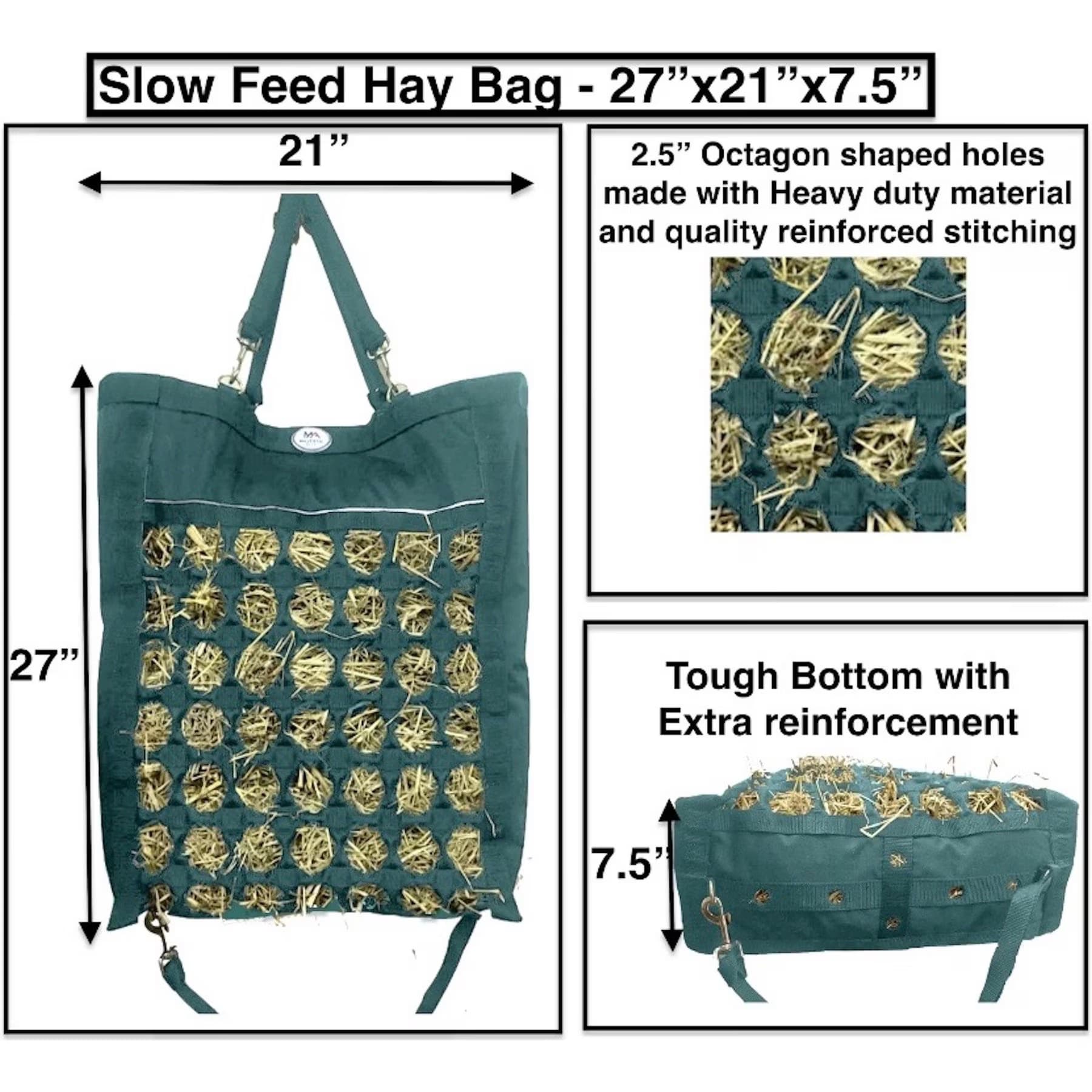 Majestic Ally Majestic Ally Nylon Reflective 2.5-in Octagon Hole Slow Feeder Hay Horse Bag, Hunter Green