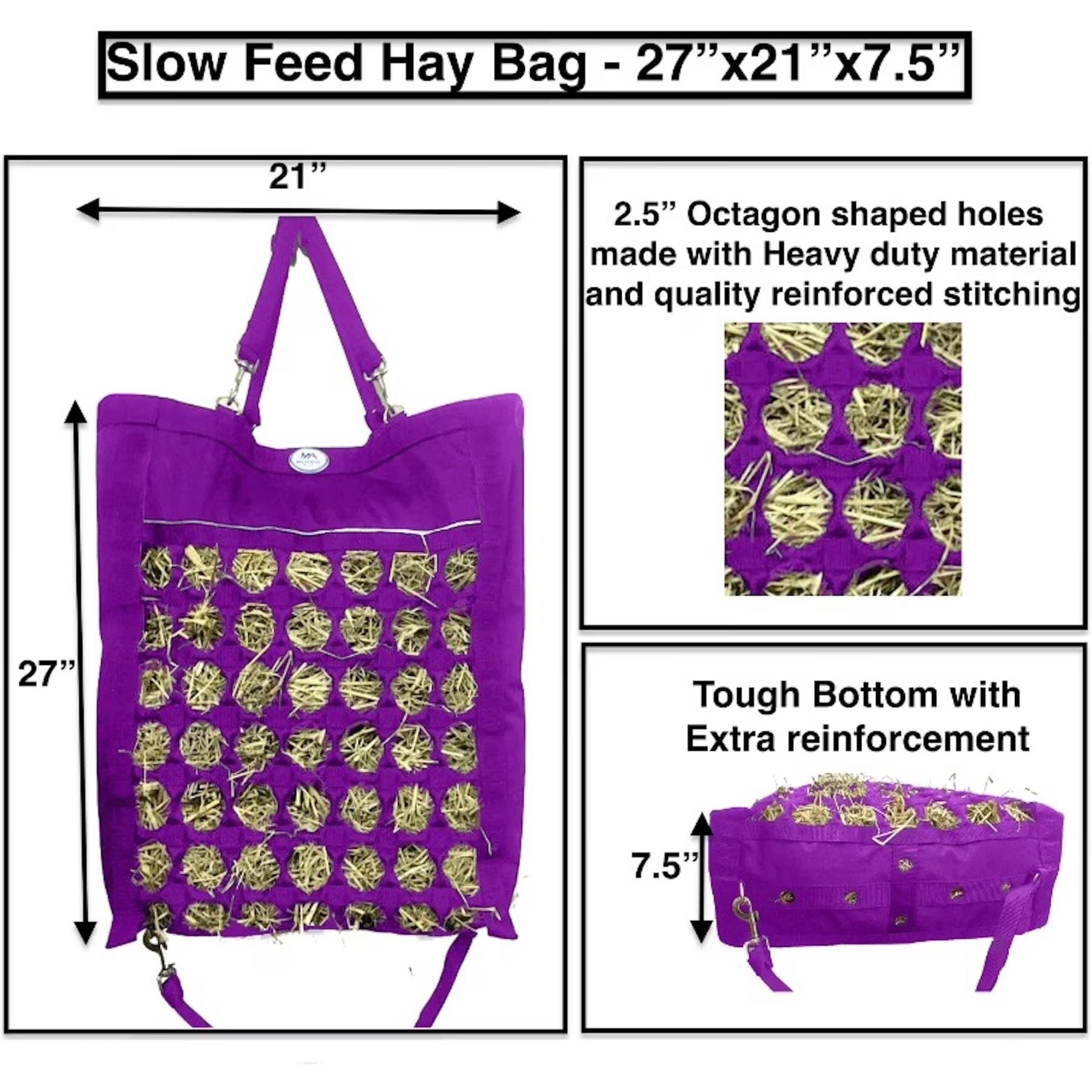 Majestic Ally Majestic Ally Nylon Reflective 2.5-in Octagon Hole Slow Feeder Hay Horse Bag, Purple