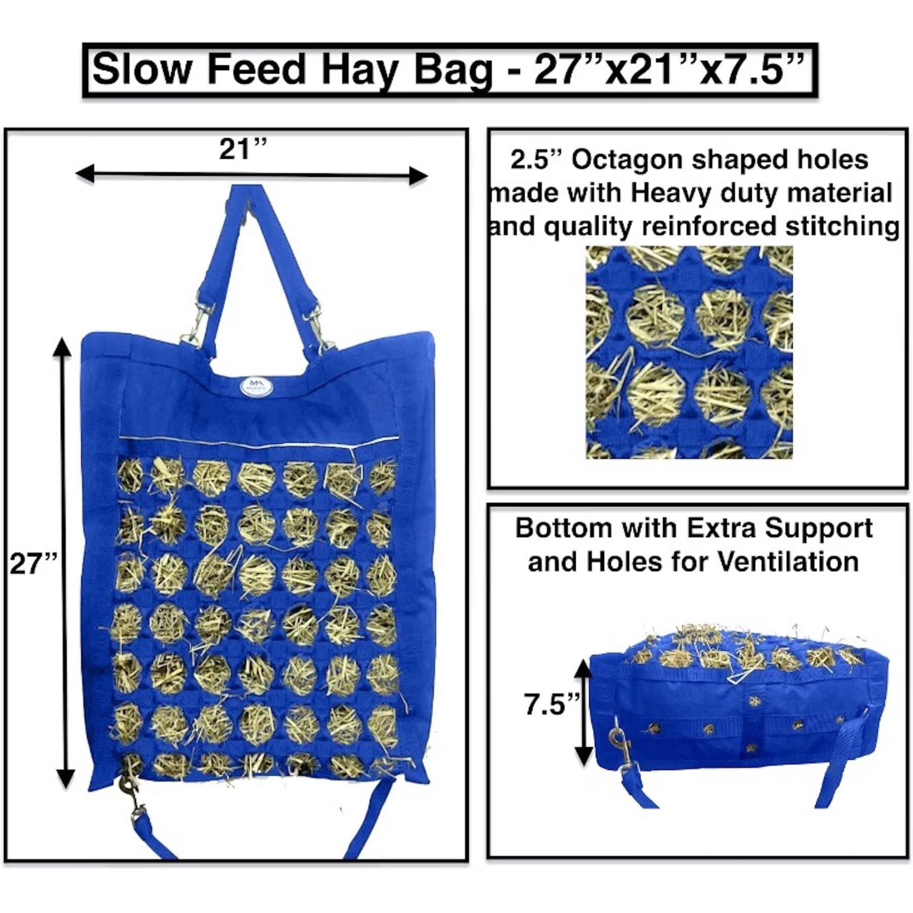 Majestic Ally Majestic Ally Nylon Reflective 2.5-in Octagon Hole Slow Feeder Hay Horse Bag, Royal Blue