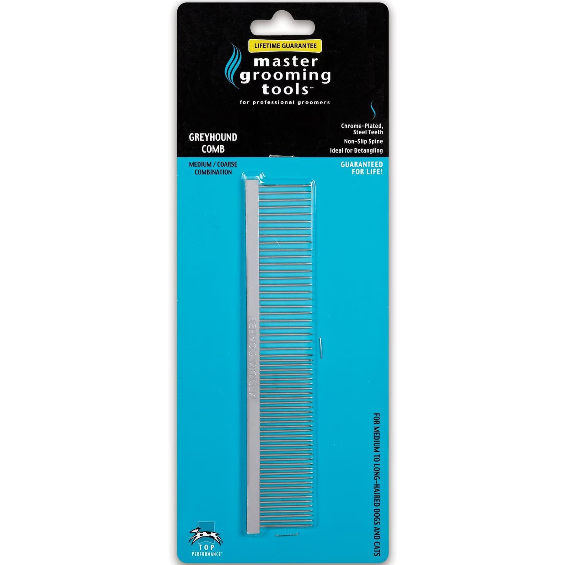 Master Grooming Tools Master Grooming Tools Greyhound Comb, Medium/Coarse, Silver