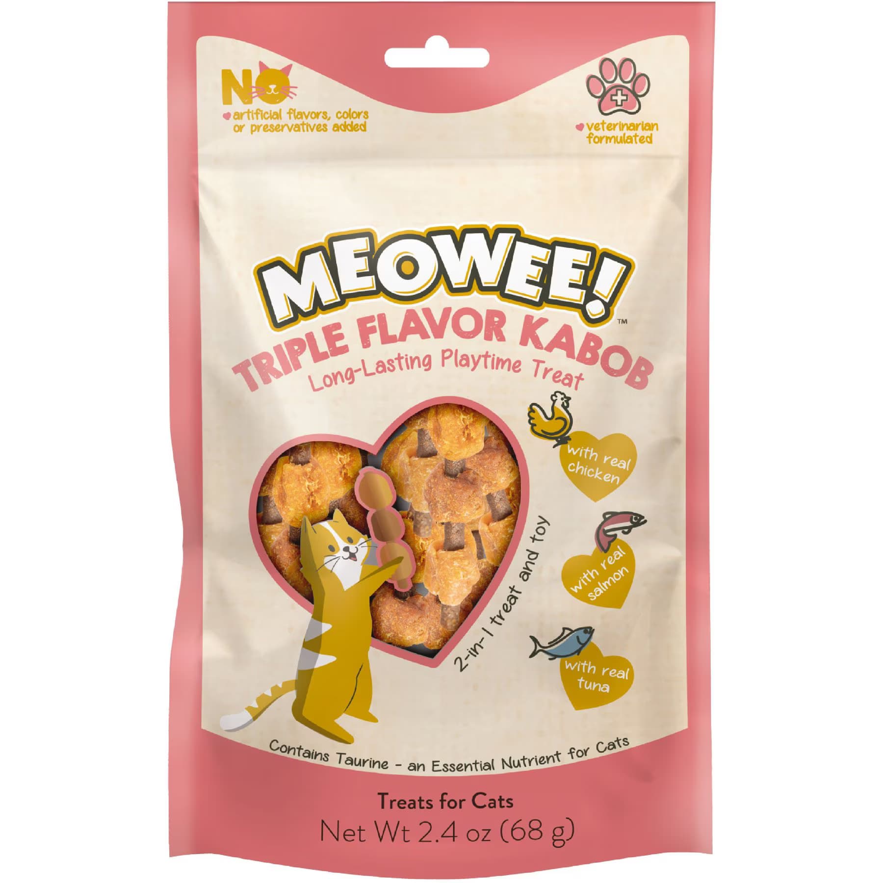 Meowee! Meowee! Triple Flavor Kabobs with Real Chicken, Salmon & Tuna Cat Treat, 2.4-oz