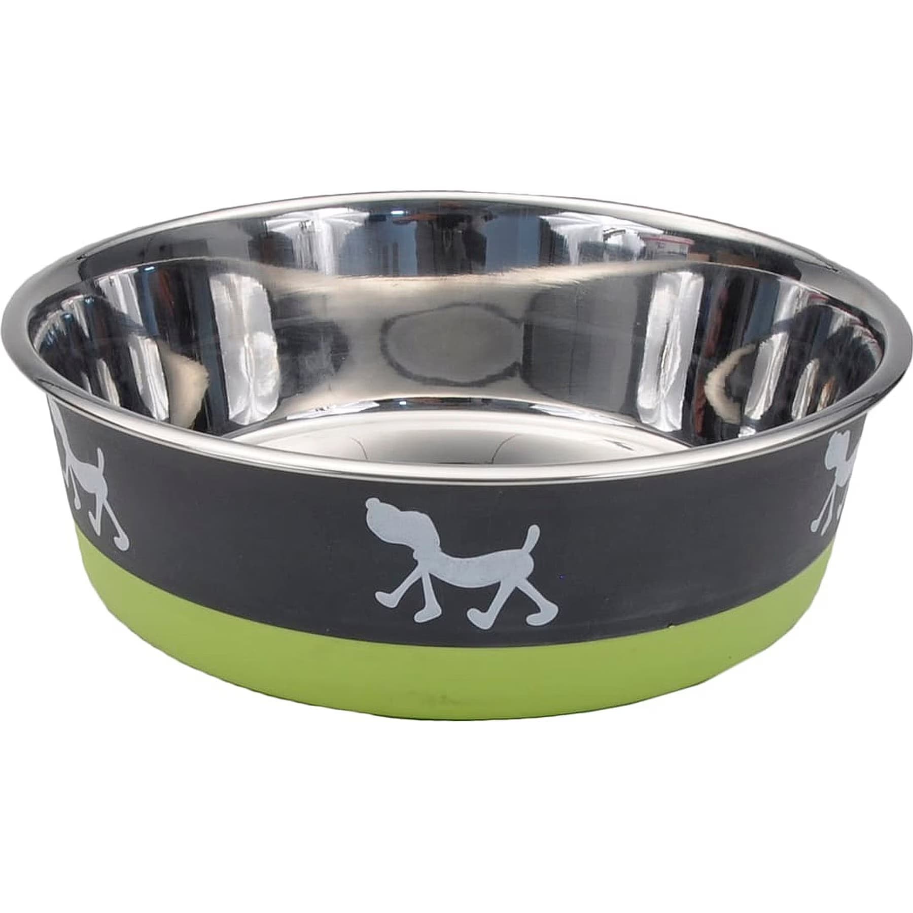 Maslow Maslow Design Series Pup Design Non-Skid Stainless Steel Dog Bowl, 6.75-cup, Green/Grey