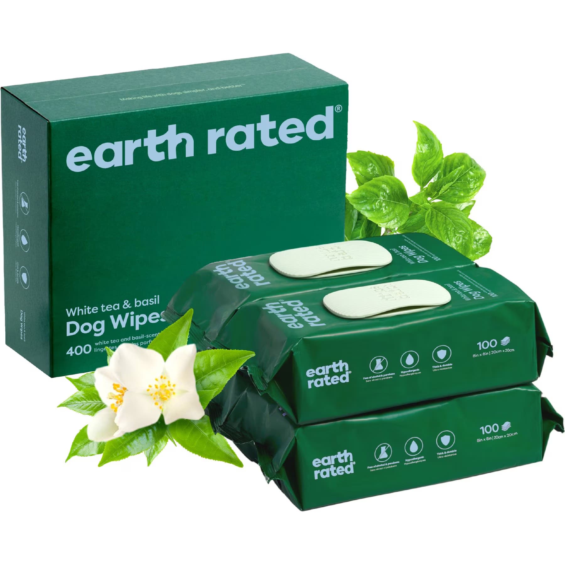 Earth Rated Thick Hypoallergenic 3-in-1 Dog Grooming Wipes, White Tea Basil Scented — White Tea & Basil — view 2
