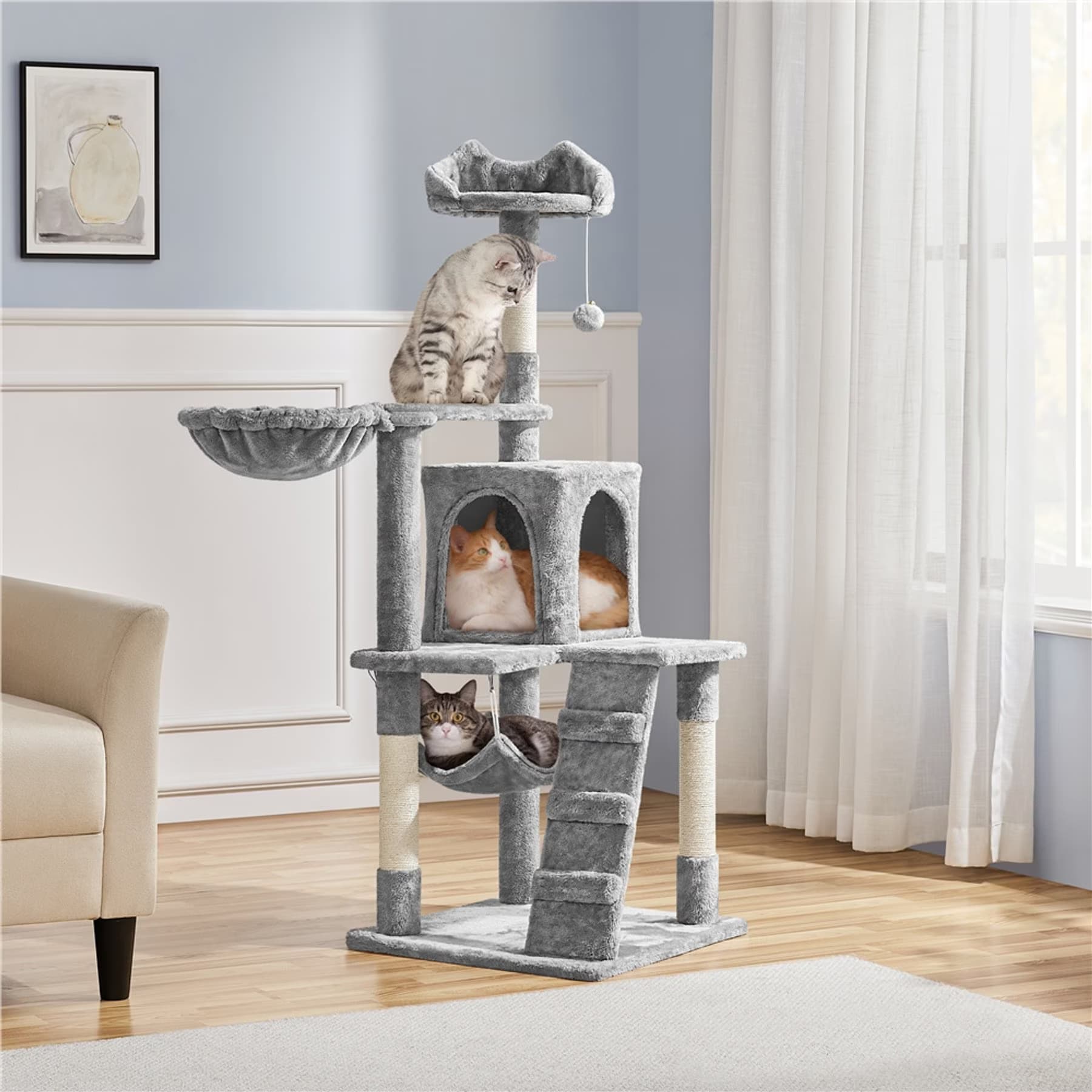 Yaheetech Yaheetech 54-in Plush Multi-Cat Kitten Tree & Condo, Light Gray