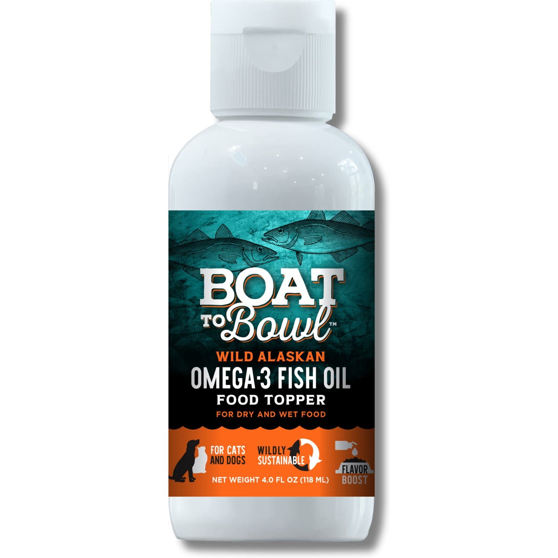 Boat to Bowl Pet Food Boat to Bowl Pet Food Wild Alaska Omega-3 Fish Oil Liquid Supplement for Dogs & Cats, 4-fl oz bottle