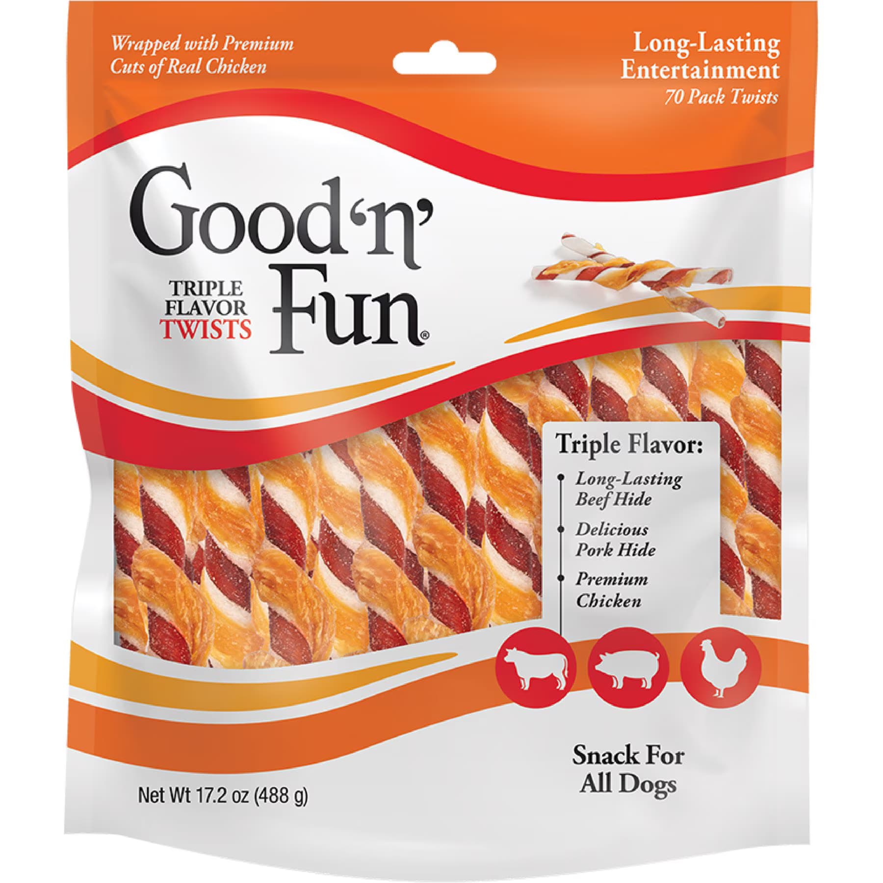 X - Good 'n' Fun Triple Flavor Chews Beef, Pork & Chicken Twists Dog Chews — Pork,Beef & Chicken — view 6