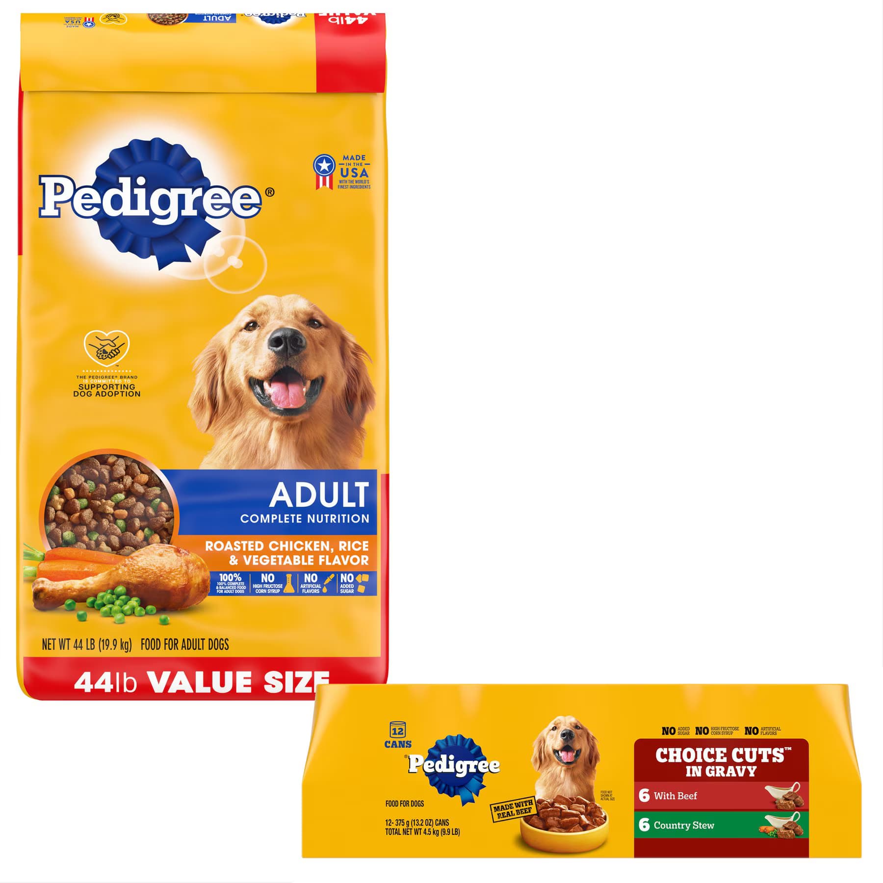 Pedigree Pedigree Complete Nutrition Roasted Chicken, Rice & Vegetable Flavor Dry Food + Choice Cuts In Gravy Beef & Country Stew Canned Wet Dog Food Variety Pack