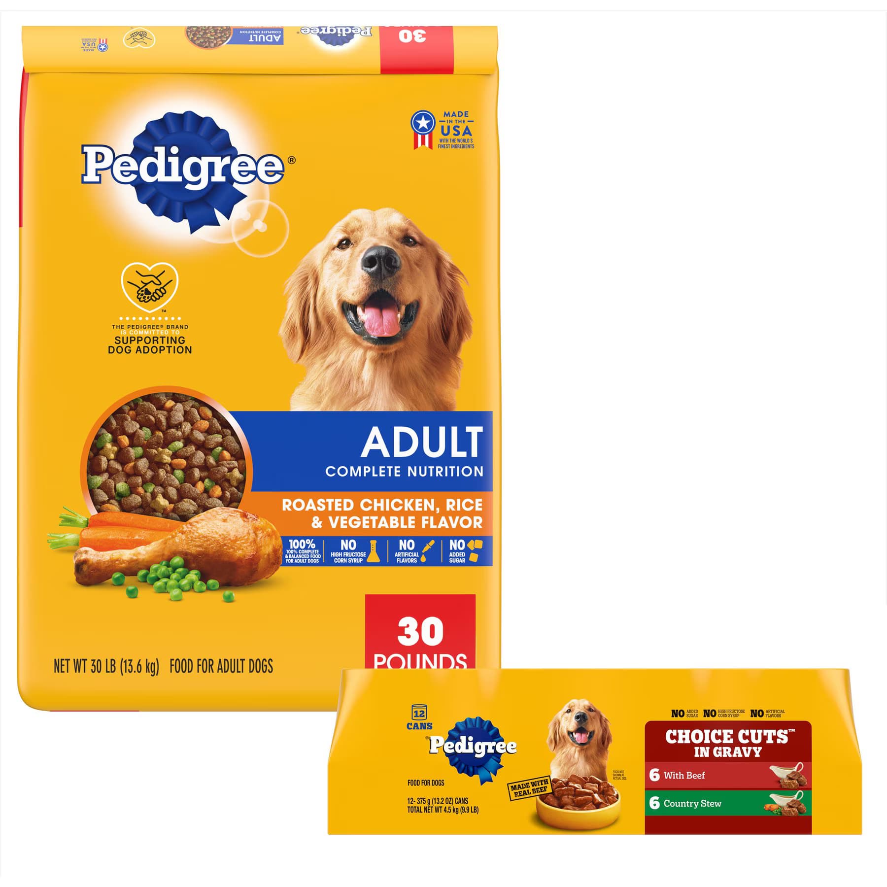 Pedigree Pedigree Complete Nutrition Roasted Chicken, Rice & Vegetable Dry Food + Choice Cuts In Gravy Beef & Country Stew Wet Dog Food Variety Pack