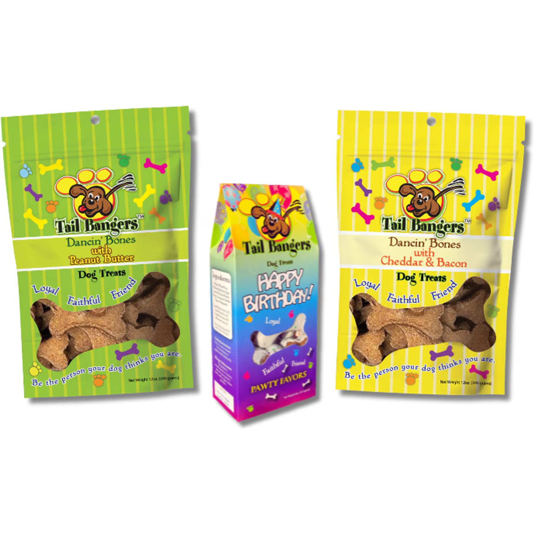 Tail Bangers Tail Bangers Happy Birthday Variety Pack Peanut Butter, Peanut Butter with Yogurt, Cheddar & Bacon Crunchy Dog Treats