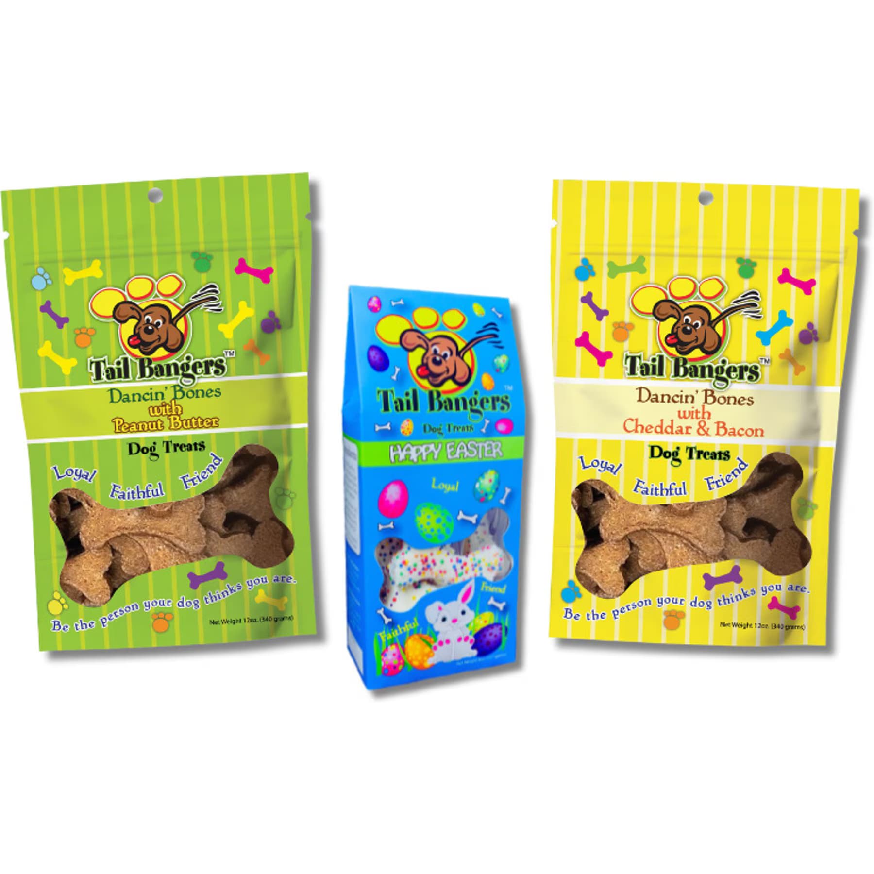 Tail Bangers Tail Bangers Easter Variety Pack Peanut Butter, Peanut Butter with Yogurt, Cheddar & Bacon Crunchy Dog Treats
