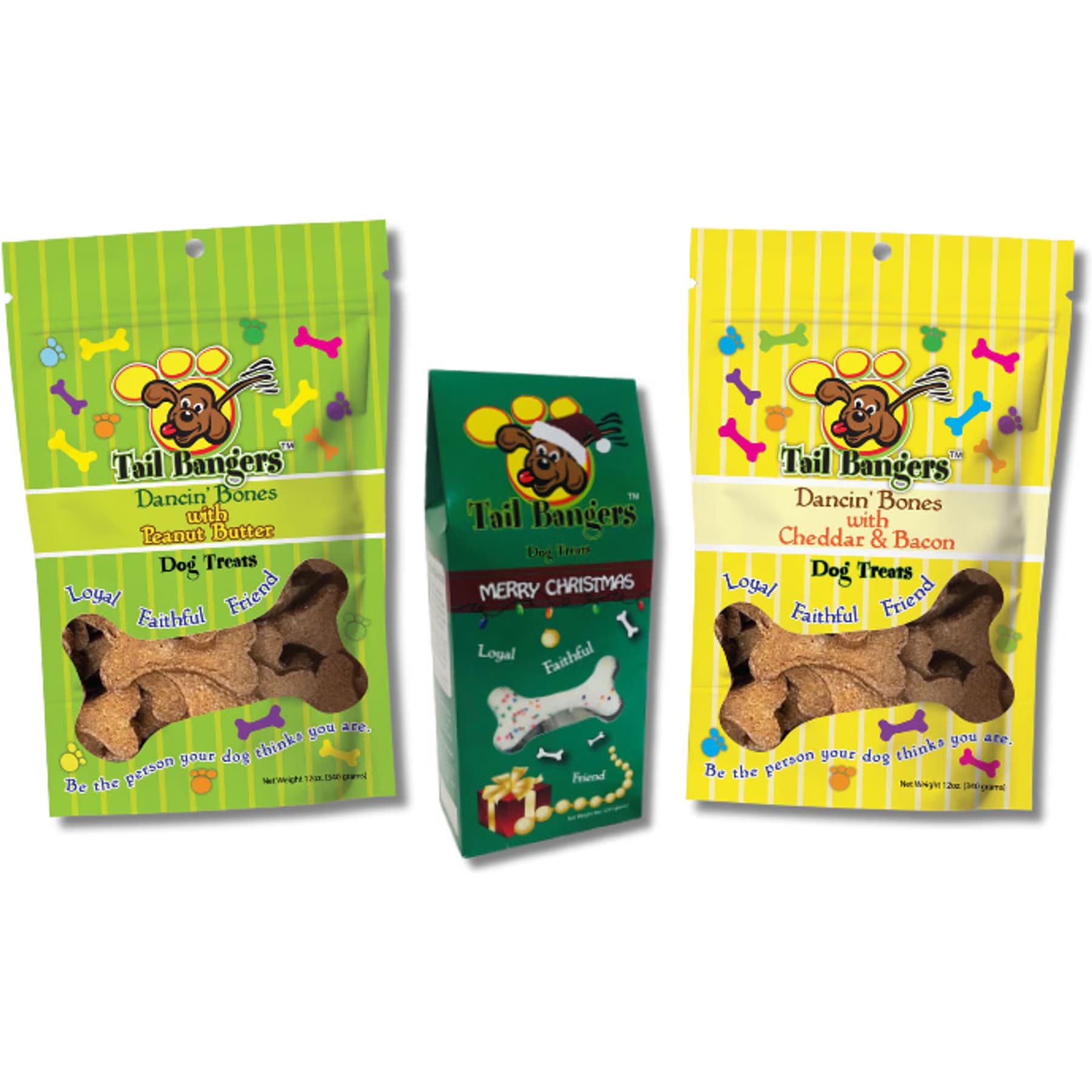 Tail Bangers Tail Bangers Christmas Variety Pack Peanut Butter, Peanut Butter with Yogurt, Cheddar & Bacon Crunchy Dog Treats