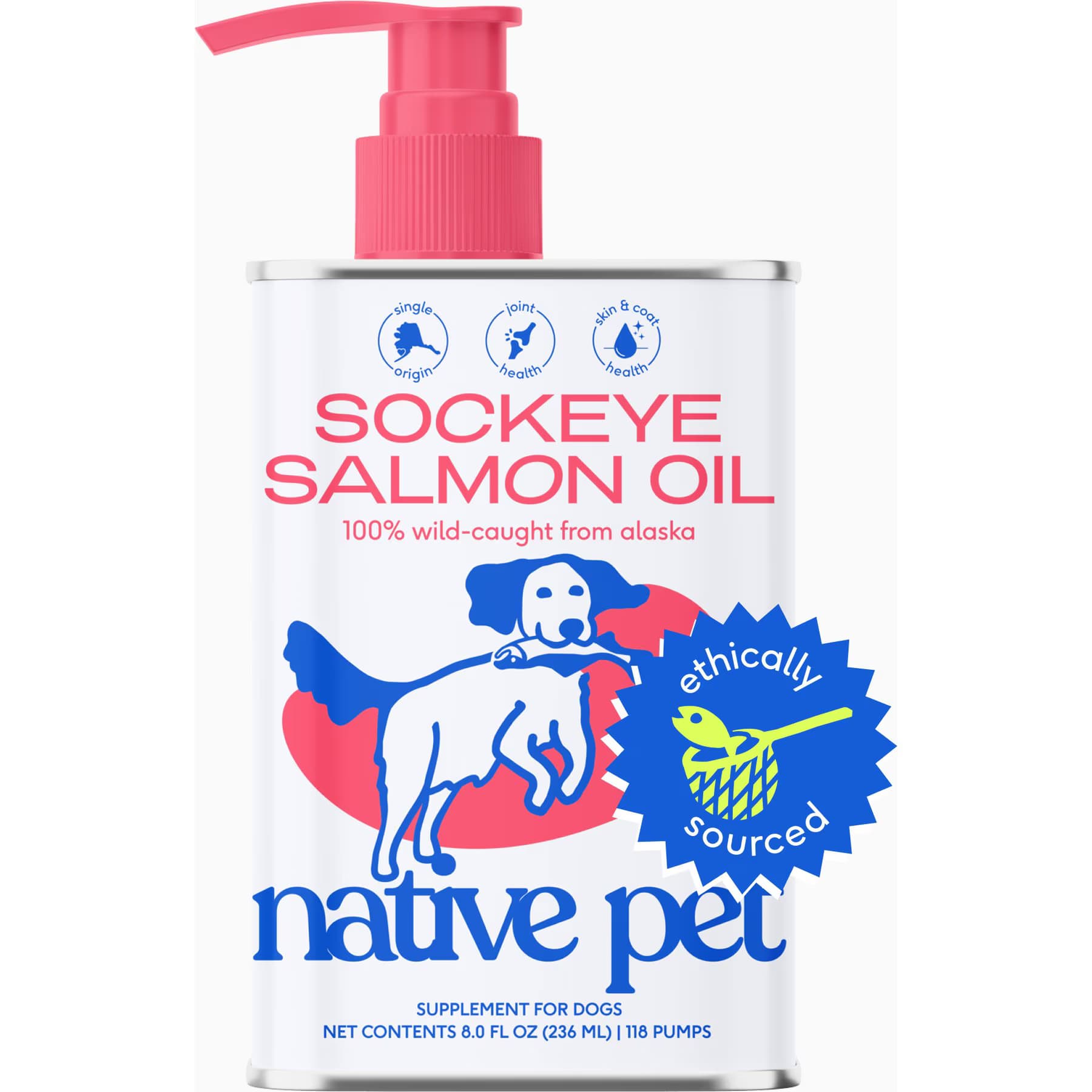 Native Pet Native Pet Sockeye Salmon Flavored Oil Skin & Coat Health Liquid Supplement for Dogs & Cats, 8-fl oz