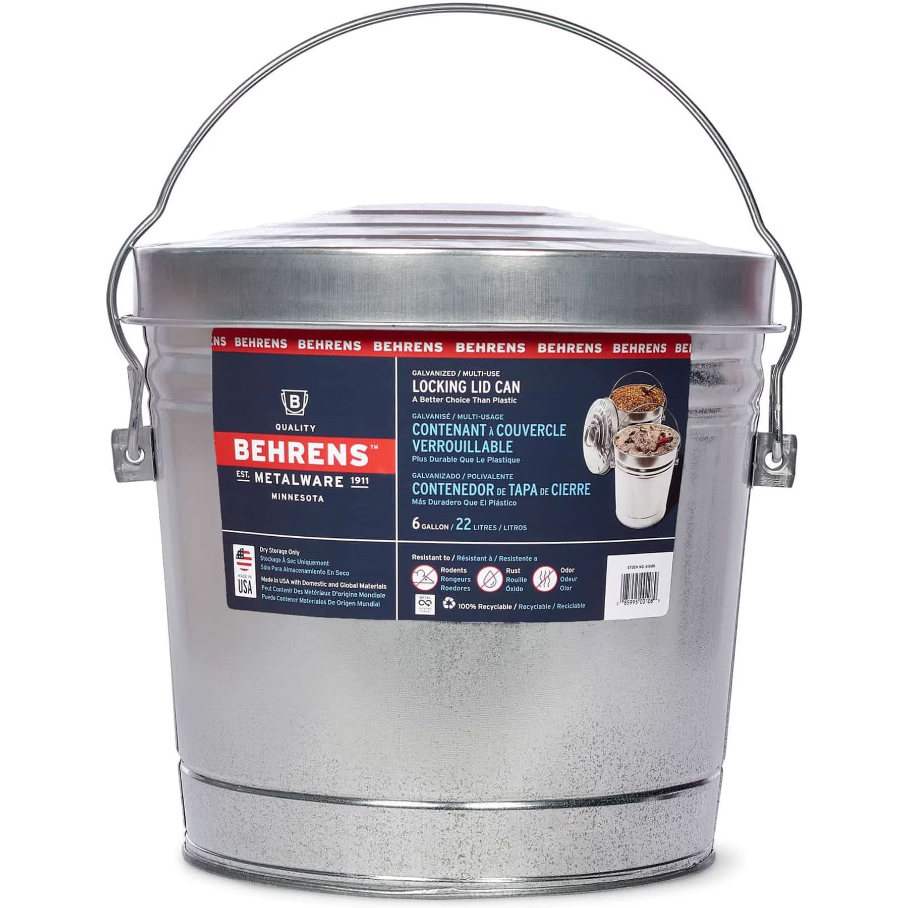 Behrens Galvanized Steel Locking-lid Pet Food Storage Container, 10-gal — view 2