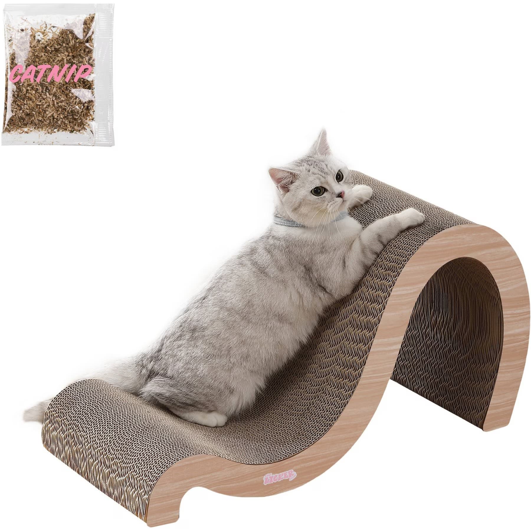 THE LICKER STORE THE LICKER STORE Kona 27-in Modern Cardboard Double-Sided Wave Cat Scratcher with Catnip, Oak Wood