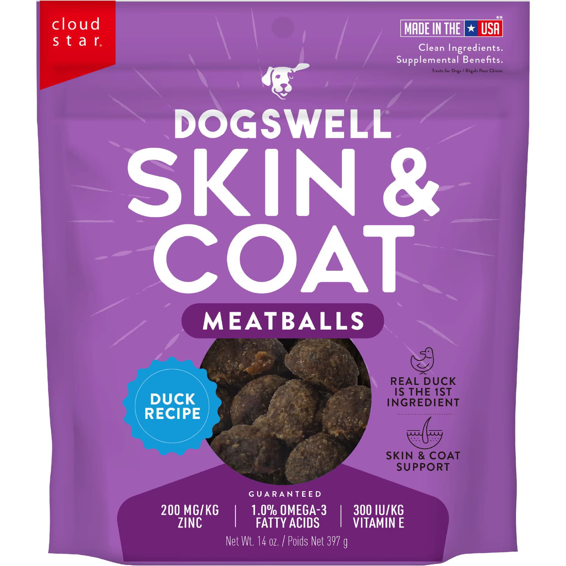 Dogswell Dogswell Skin & Coat Meatballs Duck Recipe Grain-Free Dog Treats