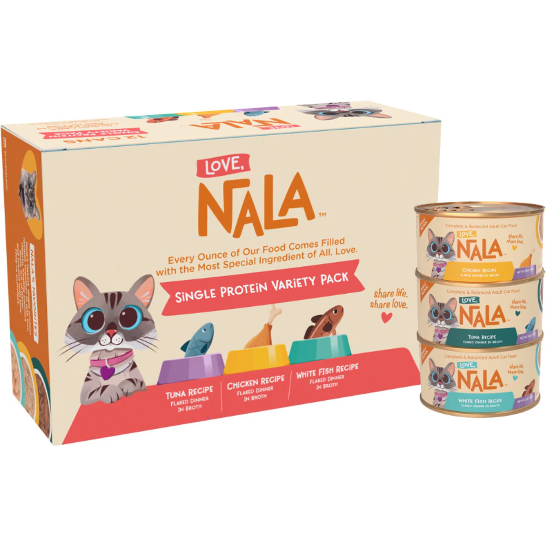 Love, Nala Love, Nala Single Protein Flaked Variety Pack in Broth Adult Wet Cat Food