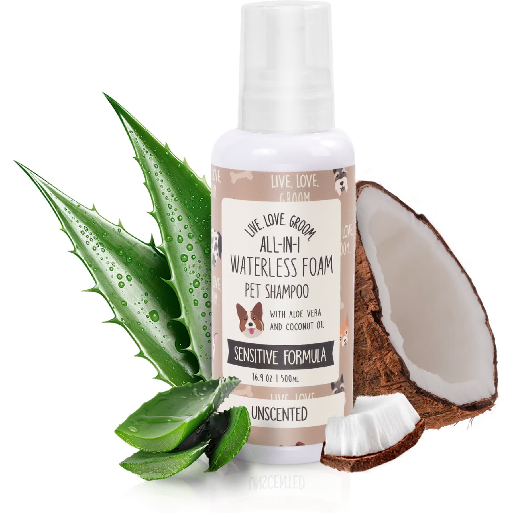 Precious Tails Precious Tails Live. Love. Groom. All-In-1 Waterless Foam Dog & Cat Dry Shampoo, Unscented, 500-mL bottle