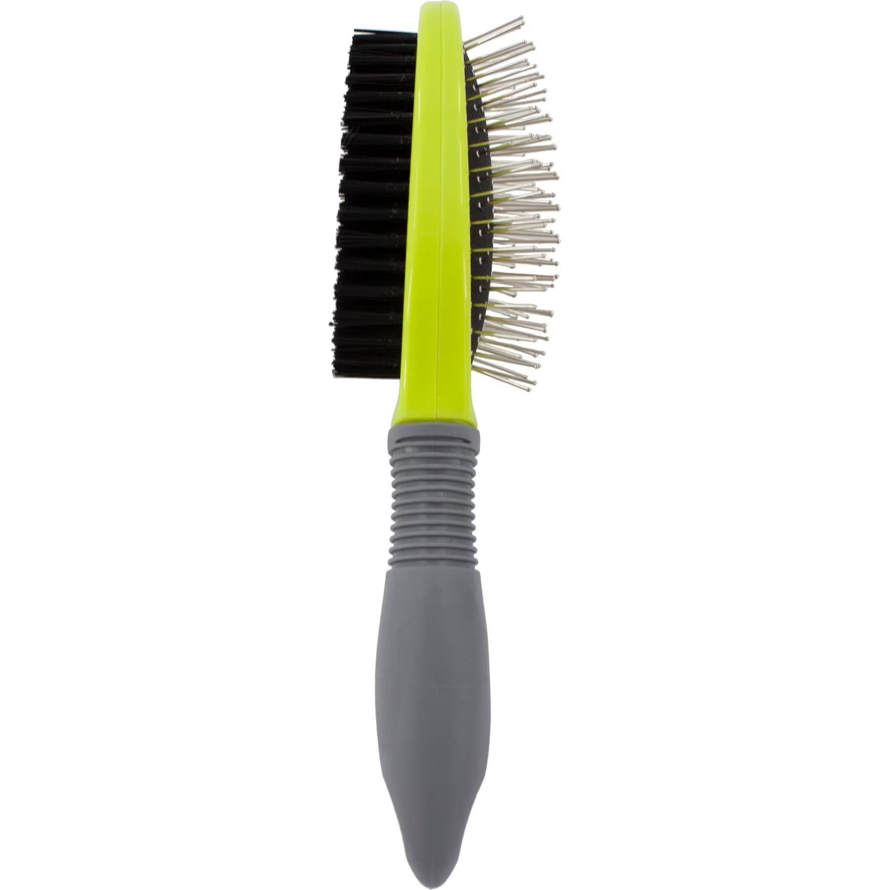 Precious Tails Precious Tails Double Sided Soft Bristles Dog & Cat Slicker Brush, Gray Lime