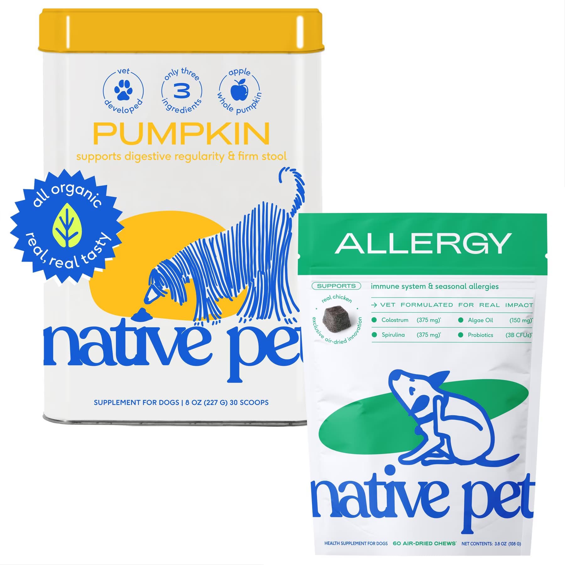 Native Pet Native Pet Organic Pumpkin Fiber & Diarrhea Relief, 8-oz + Allergy Itch Relief Dog Supplement