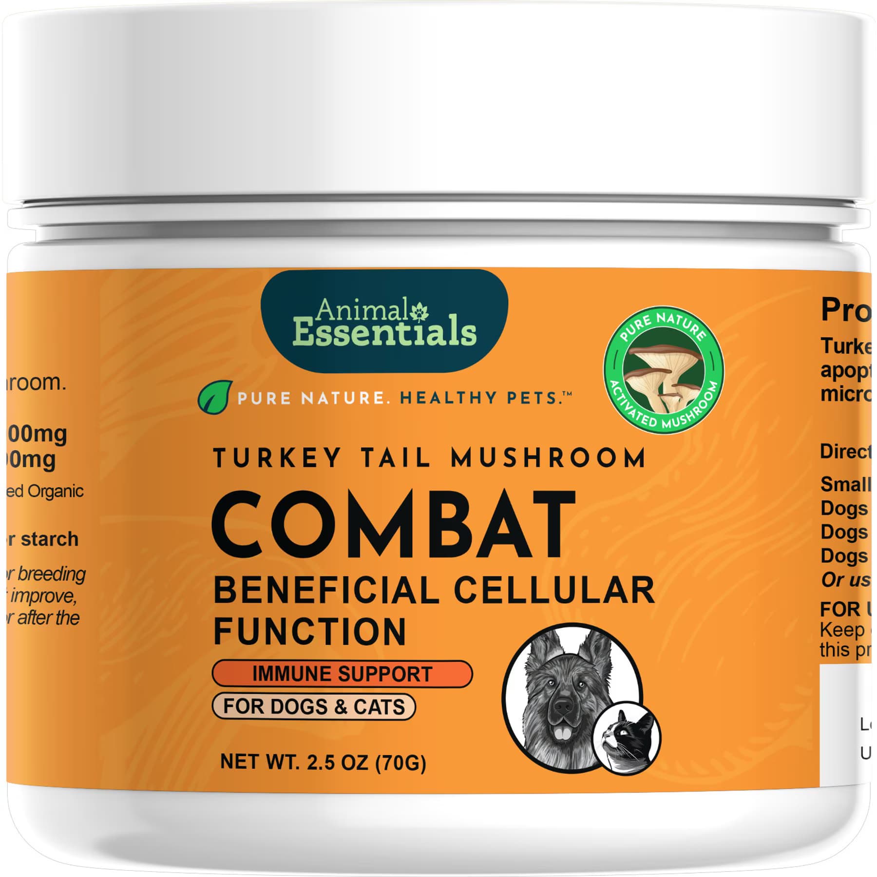 Animal Essentials Animal Essentials Combat Turkey Tail Mushroom Cat & Dog Vitamin Supplement, 70-gm jar