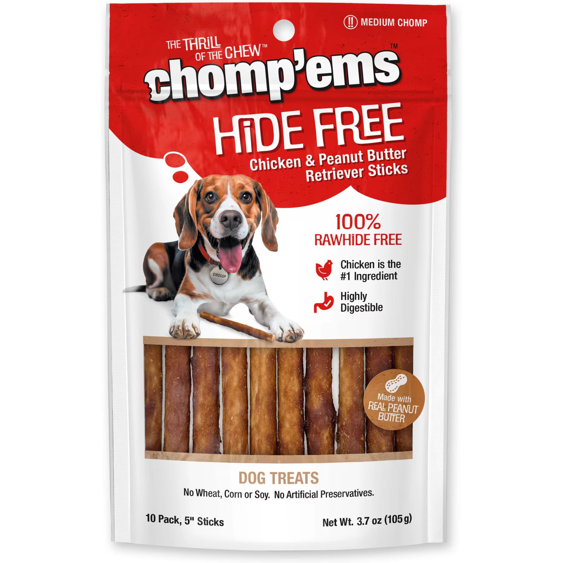 Chomp'ems Chomp’ems Hide-Free Peanut Butter Sticks Dog Treats, 20-count bundle