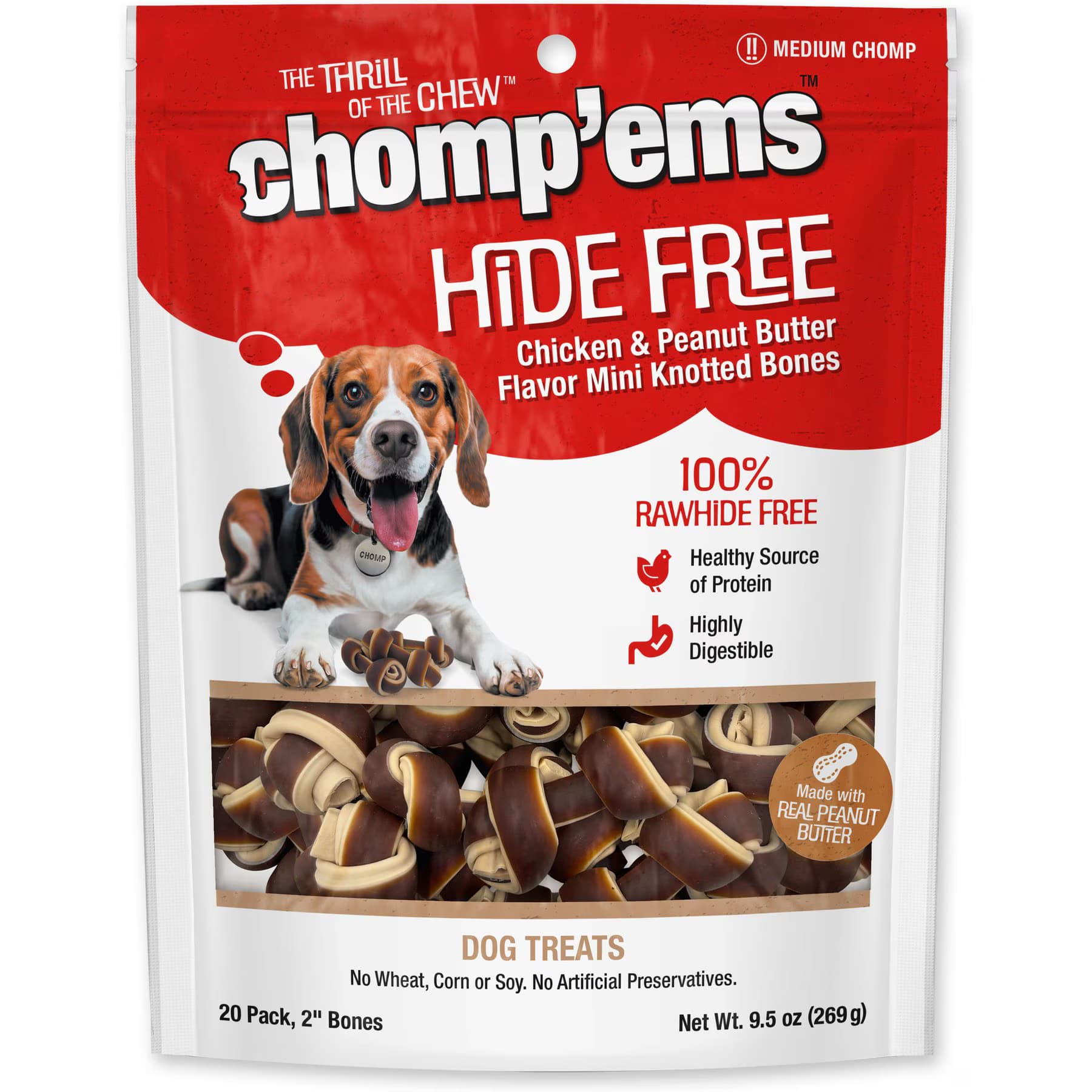 Chomp'ems Hide-Free Knot Bones Two-Tone Peanut Butter Dog Treats — Peanut Butter Knot Bones — view 2