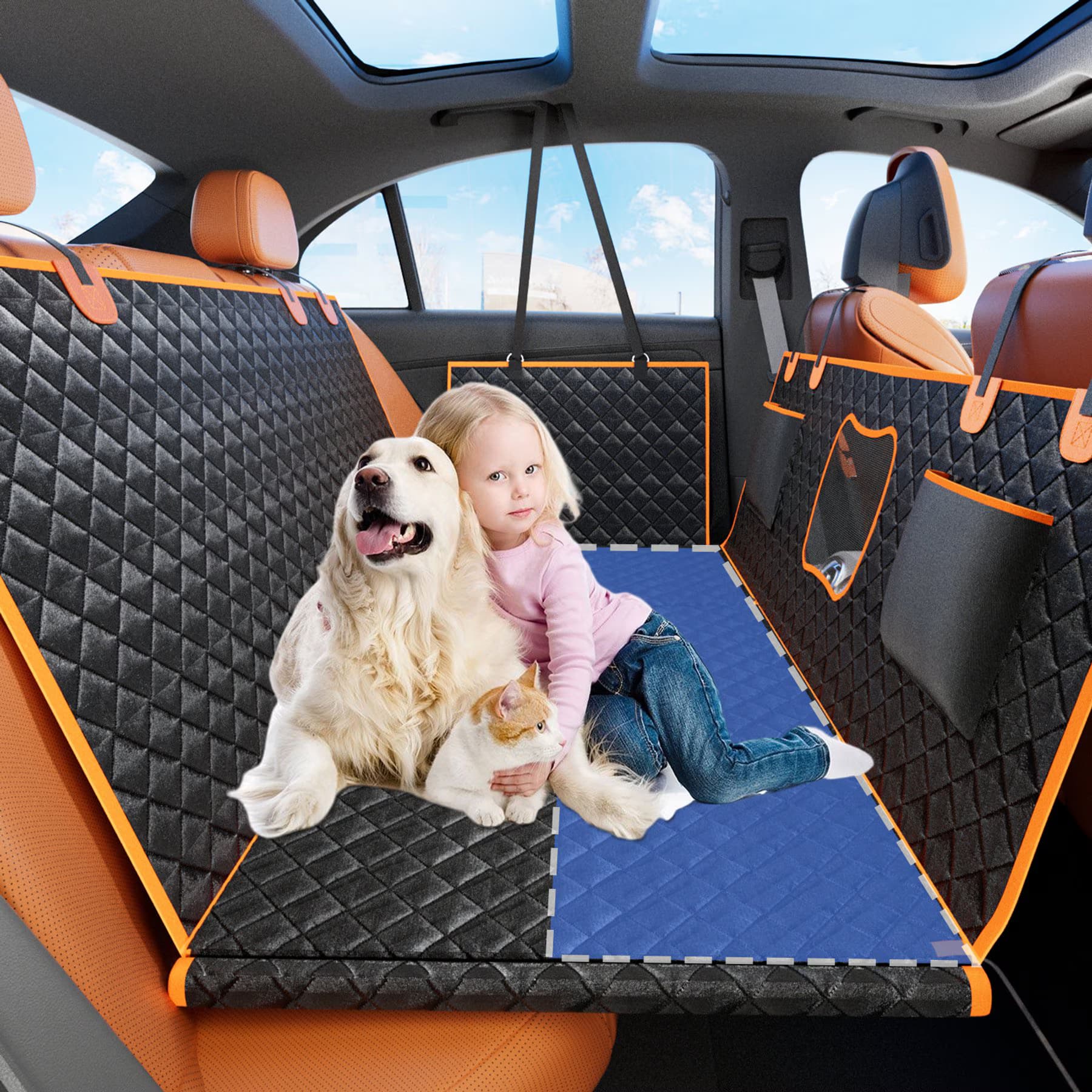 LovMor LovMor Dog Car Back Seat Cover Extender, Medium, Orange