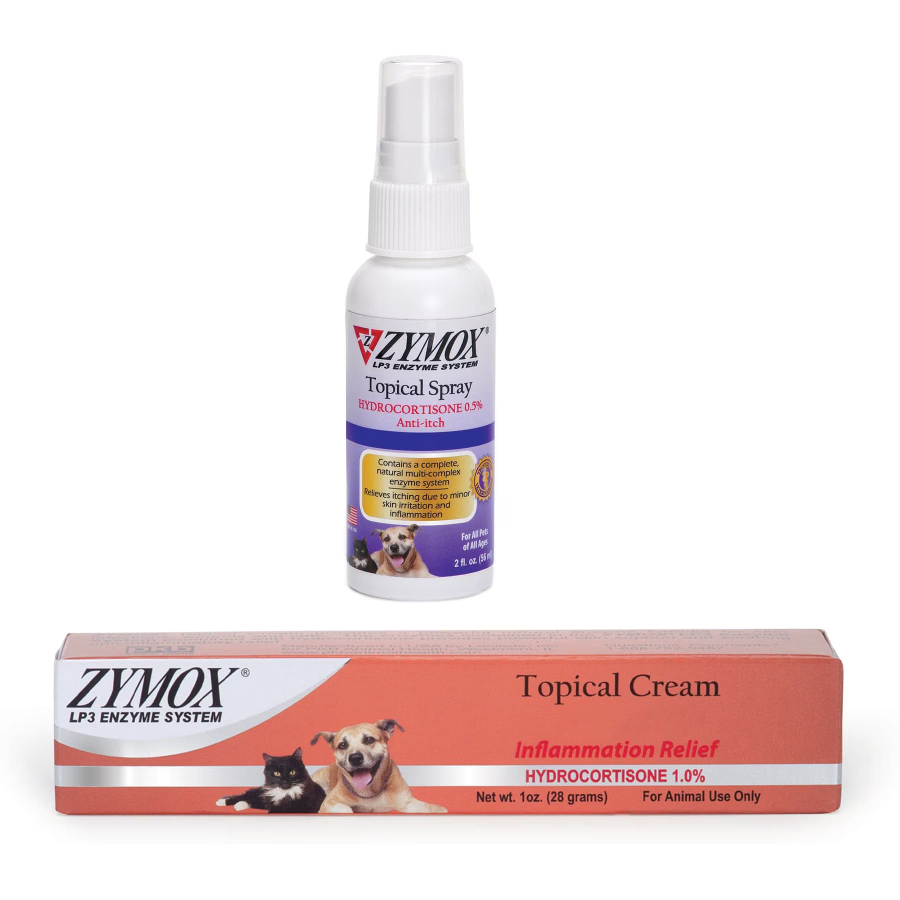 Zymox Zymox Topical Cream Inflammation Relief Hydrocortisone 1.0% for Dogs & Cats + Enzymatic Topical Spray with Hydrocortisone 0.5%, 2-fl oz bottle
