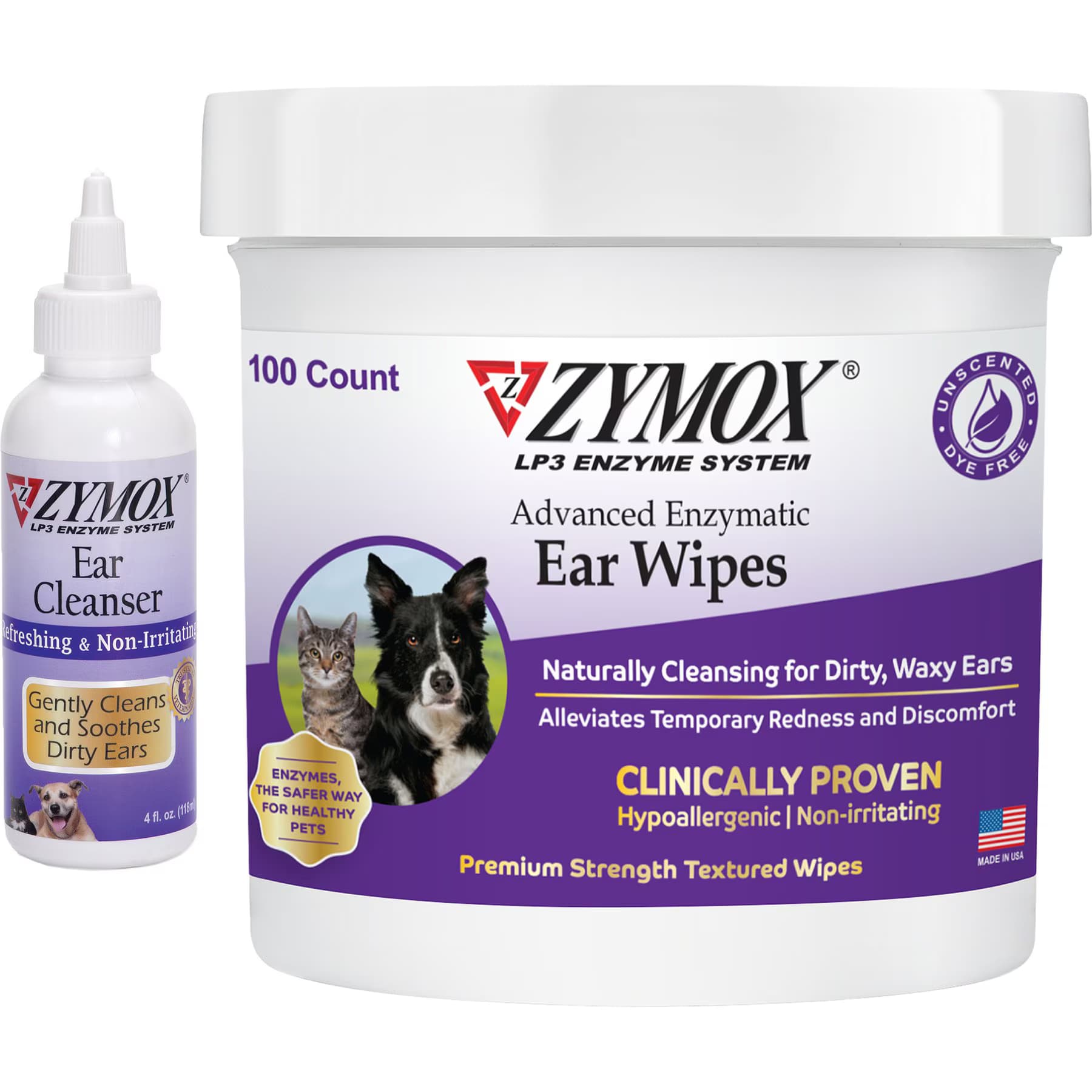 Zymox Zymox Advanced Enzymatic Dog & Cat Ear Wipes, 7.05-fl oz bottle