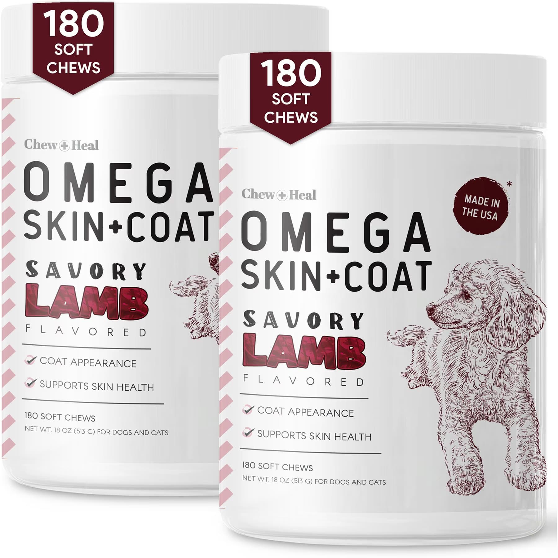 Chew + Heal Chew + Heal Savory Lamb Omega Skin & Coat Supplement for Dogs